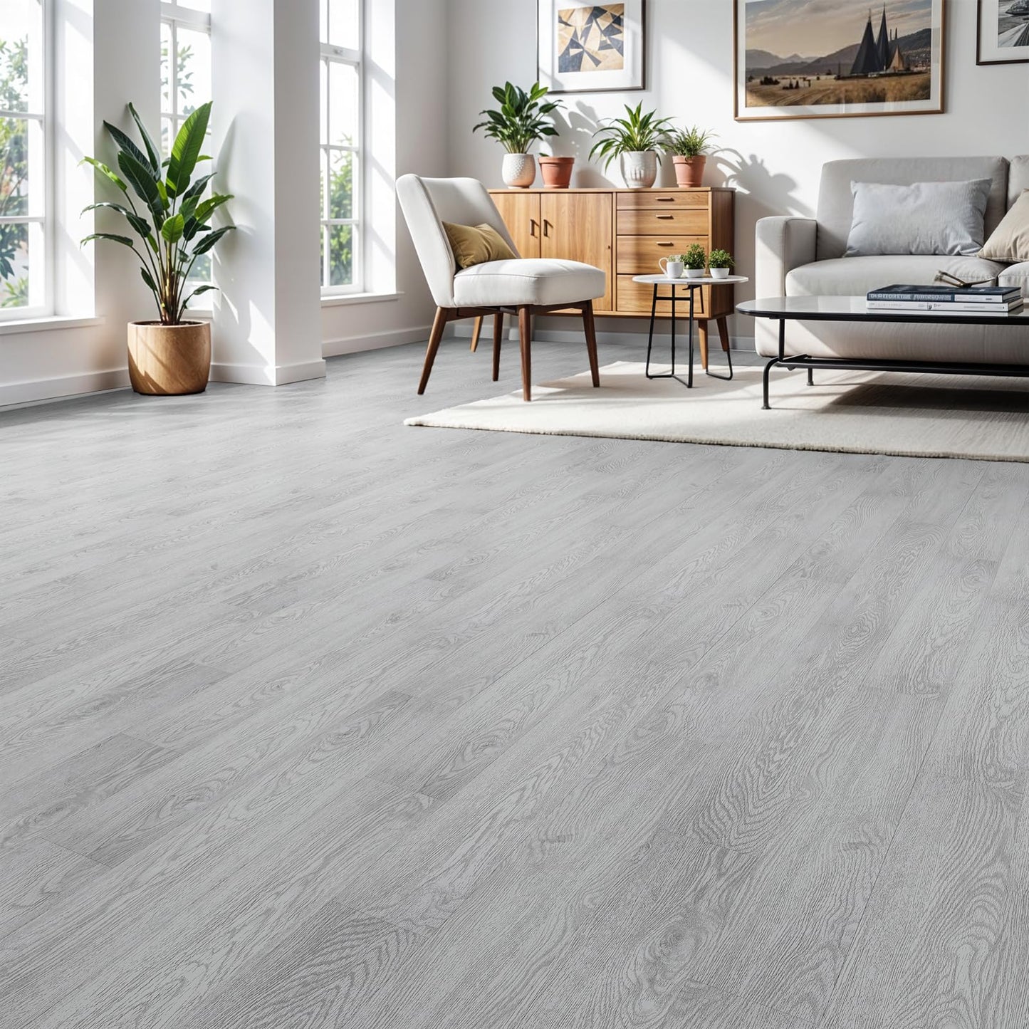 Peel and Stick Floor Tile, INMOZATA Self Adhesive Vinyl Plank Flooring Tile Wood Grain Look 36-Pack 54 Sq.Ft Waterproof Tile Sticker for Bedroom, Living Room, Kitchen, RV(Light Gray)