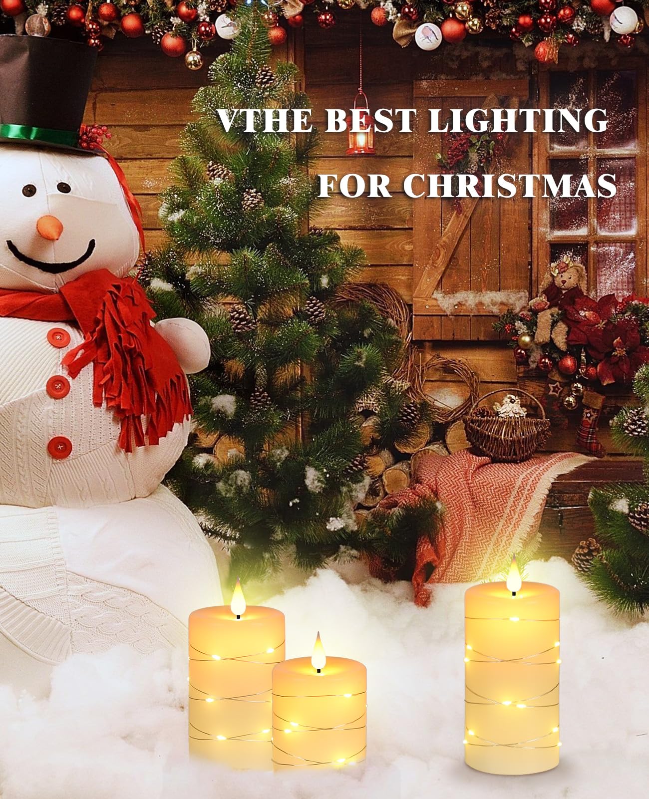 Da by Flameless Candles with String Lights，Battery Operated Candles,LED Flickering Candles with Remote Control and Timer, Real Wax, 3 Pack-Ivory