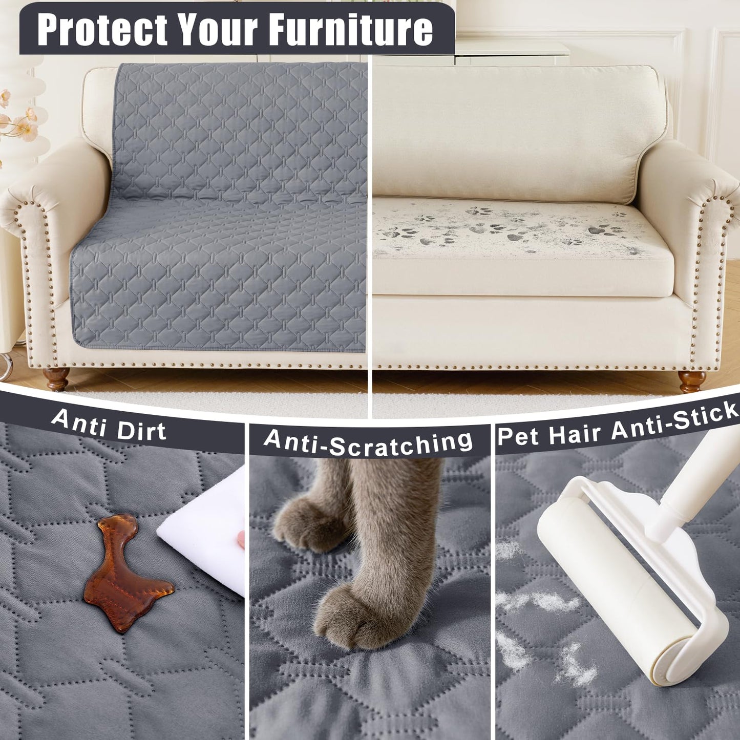 Smiry Waterproof Dog Bed Cover Blanket, Soft Reversible Pet Blanket, Washable Leakproof Cats Dogs Couch Cover for Sofa, Couch, Furniture (30x70 Inch, Grey/Dark Grey)