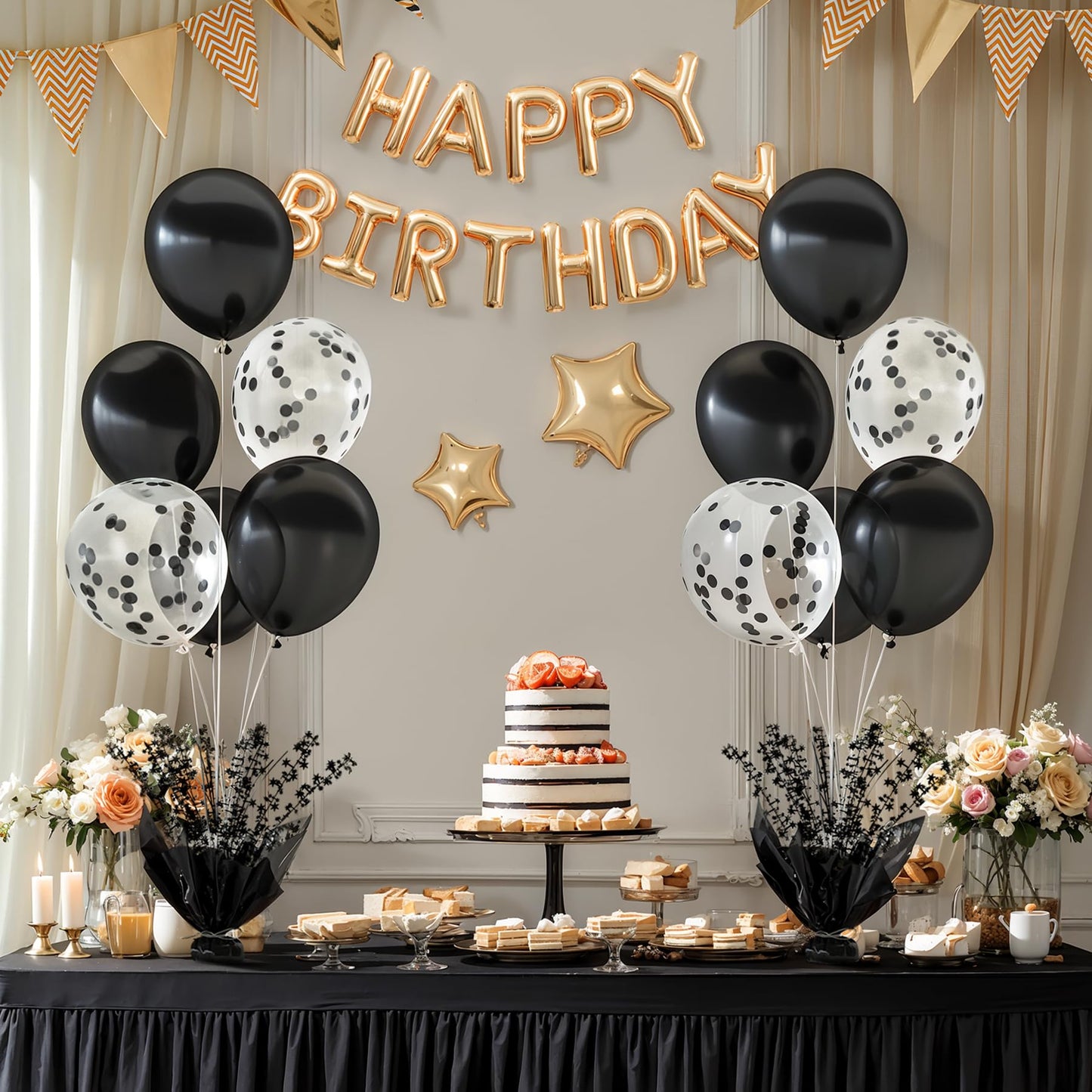 2 Set Black Table Balloons Foil Spray Centerpiece with Black and Confetti Balloons Stand Kit for Birthday Party Baby Shower Wedding Bridal Shower Prom Retirement Graduation Table Decorations