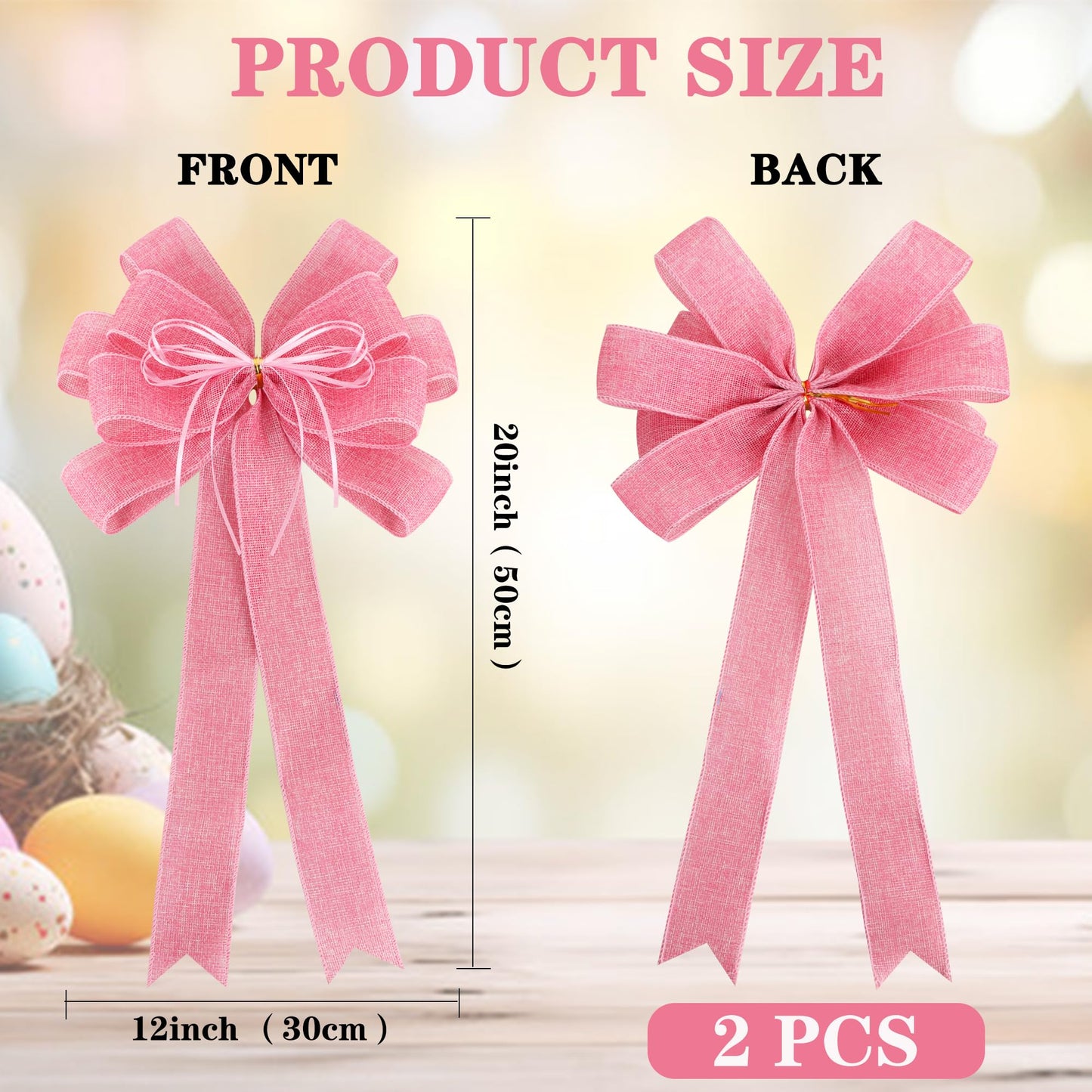 RIBBOOO 2 Pack Pink Christmas Tree Bows 12x20inch Large Burlap Wreath Bow with Glitter String for Christmas Tree Topper,Home Front Door Decor,Easter Bow, Valentines and Party Decor