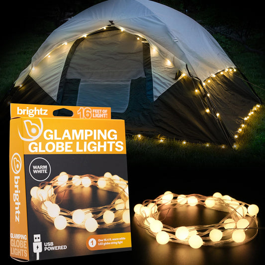 Brightz GlobeBrightz LED USB String Lights - Glamping Tent Lights for Camping - LED Camp Light for Festival Camping Essentials - Use for Hammocks, Camping Tents, Campsites, Backpacking, Hiking & More