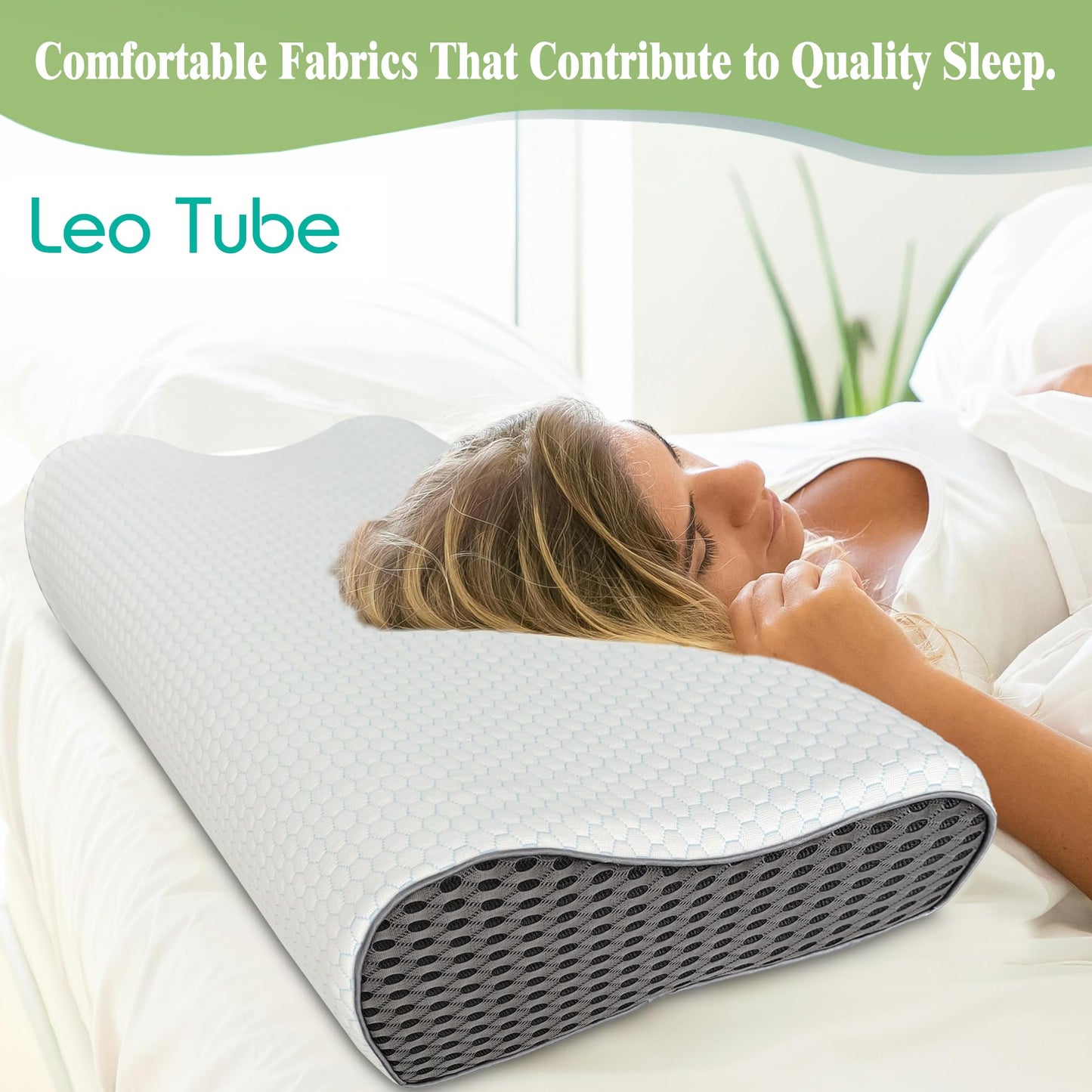 LeoTube Cervical Pillow Case for Neck Pillows, Compatible with Pillows for Neck and Shoulder Pain & Cervical Neck Pillows for Sleeping-Cover ONLY (White+Gray)