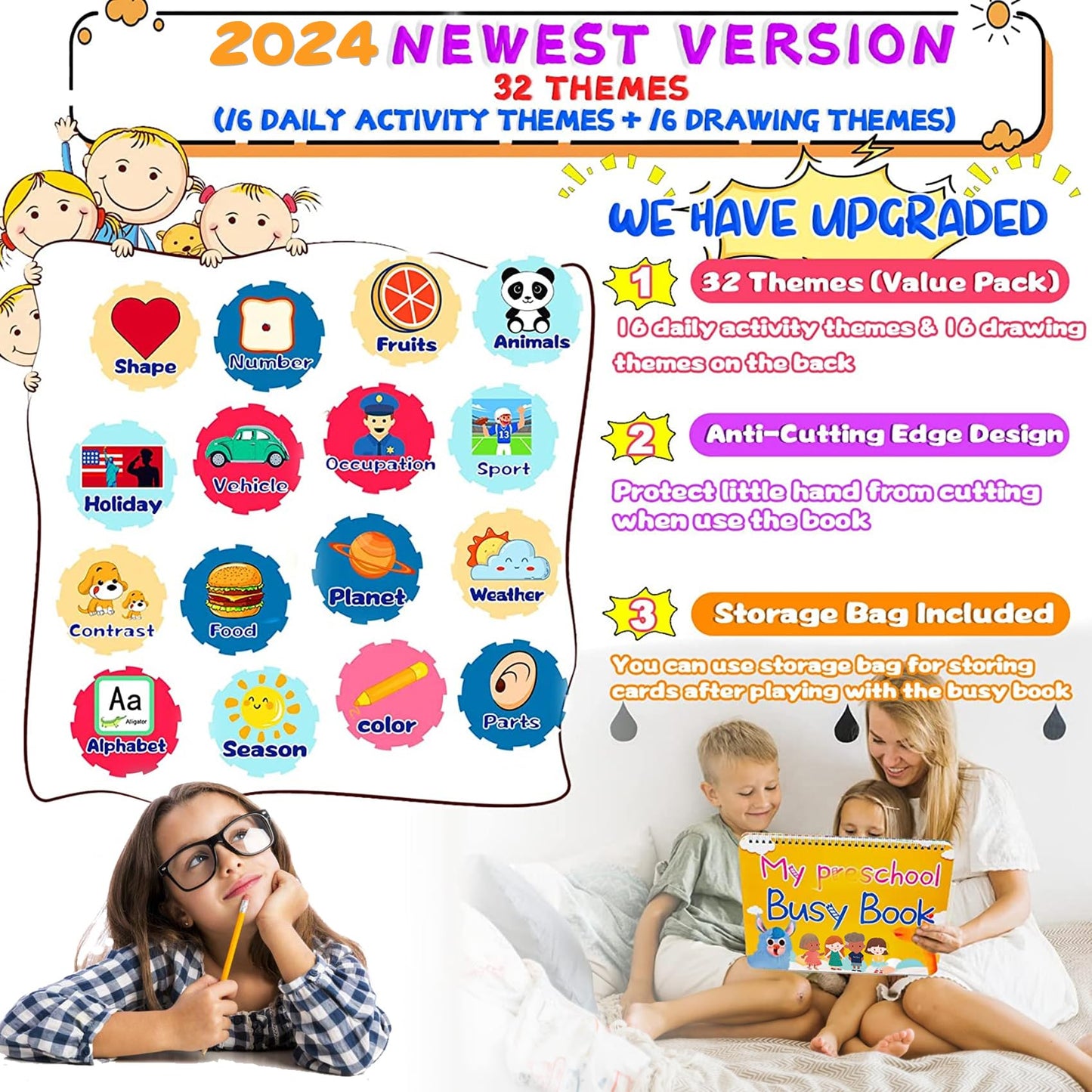 HeyKiddo Toddler Busy Book, New Upgraded Autism Toys for Kids, Preschool Activity Binder for Autism & Special Needs, Drawing/Educational Book for Home School Learning