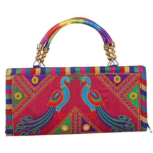 Pink Clutch Bags for Women - Rajasthani Hand Embroidered Mini Hand Bag Women's Cluches for Wedding Party Gifts