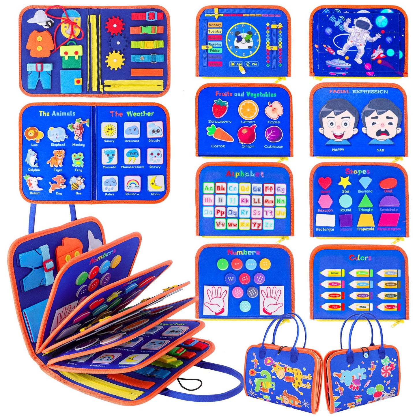 BESNEL Busy Board for Toddlers 2-4, Busy Book for Preschoolers, Educational Activity Sensory Board for Learning Fine Motor Skills, Zipper Board, Gifts for Boys & Girls