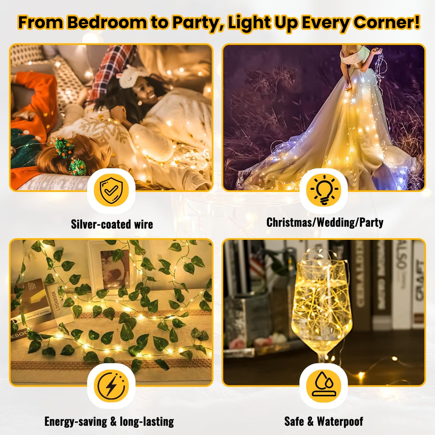 ZSJWL 30 Pack Fairy Lights Battery Operated Warm White,7Ft 20LED Mini String Light, Waterproof Twinkle Light Silver Copper Wire Lights for Wedding Party Bedroom Christmas Table Decoration