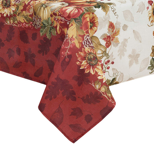 Elrene Home Fashions Swaying Leaves Bordered Fall, Seasonal and Holiday Tablecloth, 60" x 144" Oblong/Rectangle, Multi