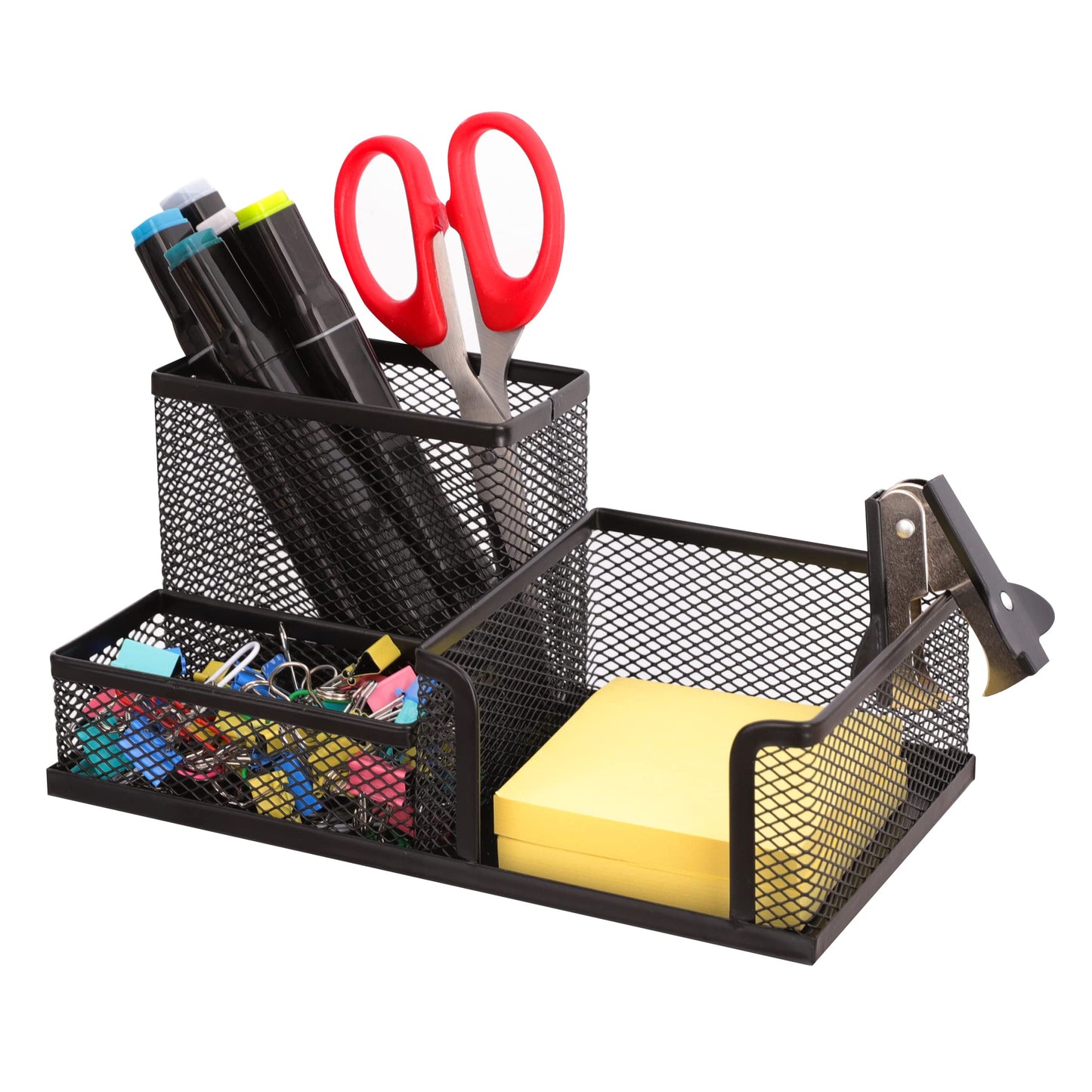 Ludato 2 Pieces Mesh Pen Holder Desk Organizers and Accessories for Desk，3 Compartments Black Pencil Holder for Office Supplies， Gifts for Colleague