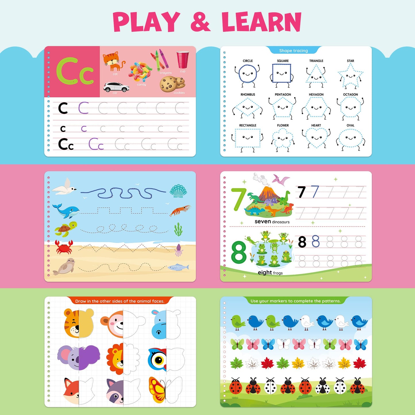 BenBen Preschool Learning Activities, 50 Pages, Tracing Books for Kids Ages 3-5, Kindergarten Workbooks, Toddler Writing Practice, Pre K Busy Book Educational Toys, Autism Learning Materials