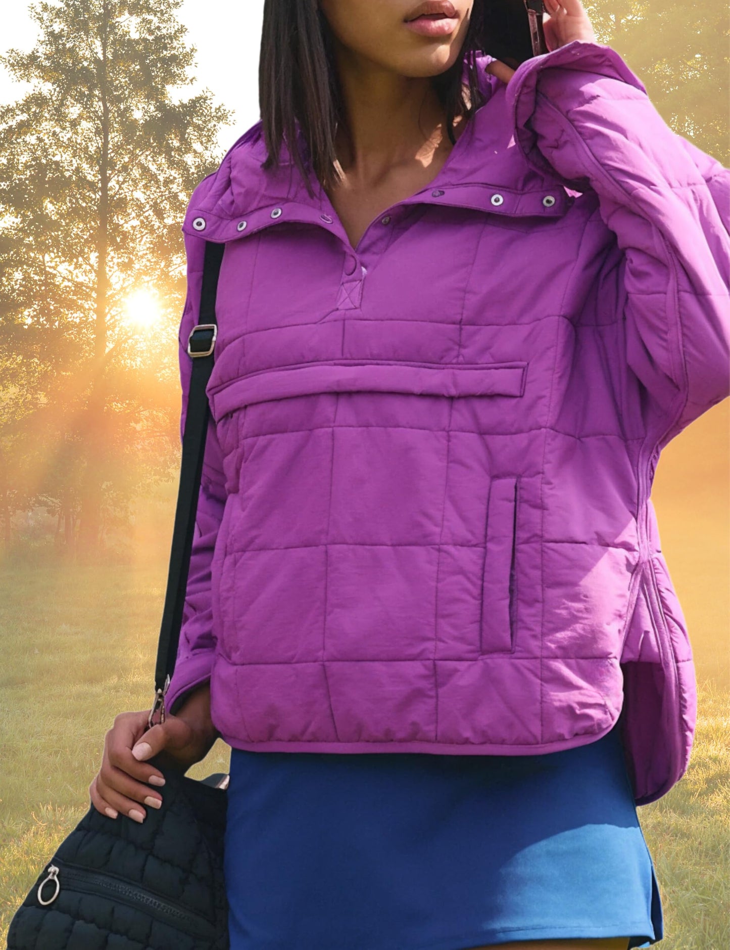 AICHARMWA Women's Pullover Puffer Jacket Hooded Oversized Lightweight Quilted Jacket Winter Warm Padded Coat(028-Purple-S)