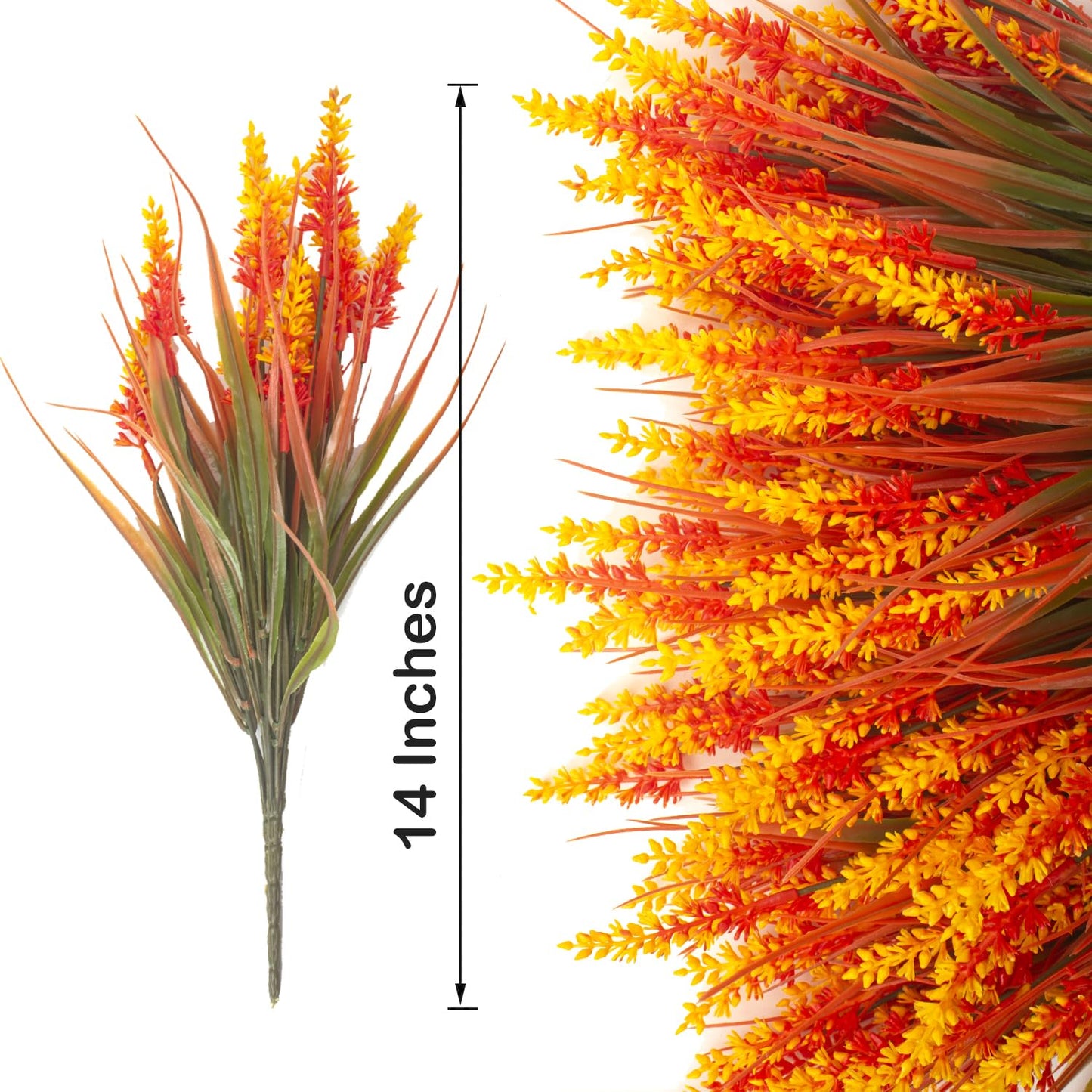 20 Bundles Artificial Plants Outdoor Fake Monkey Grass with Flowers (Fall Red)