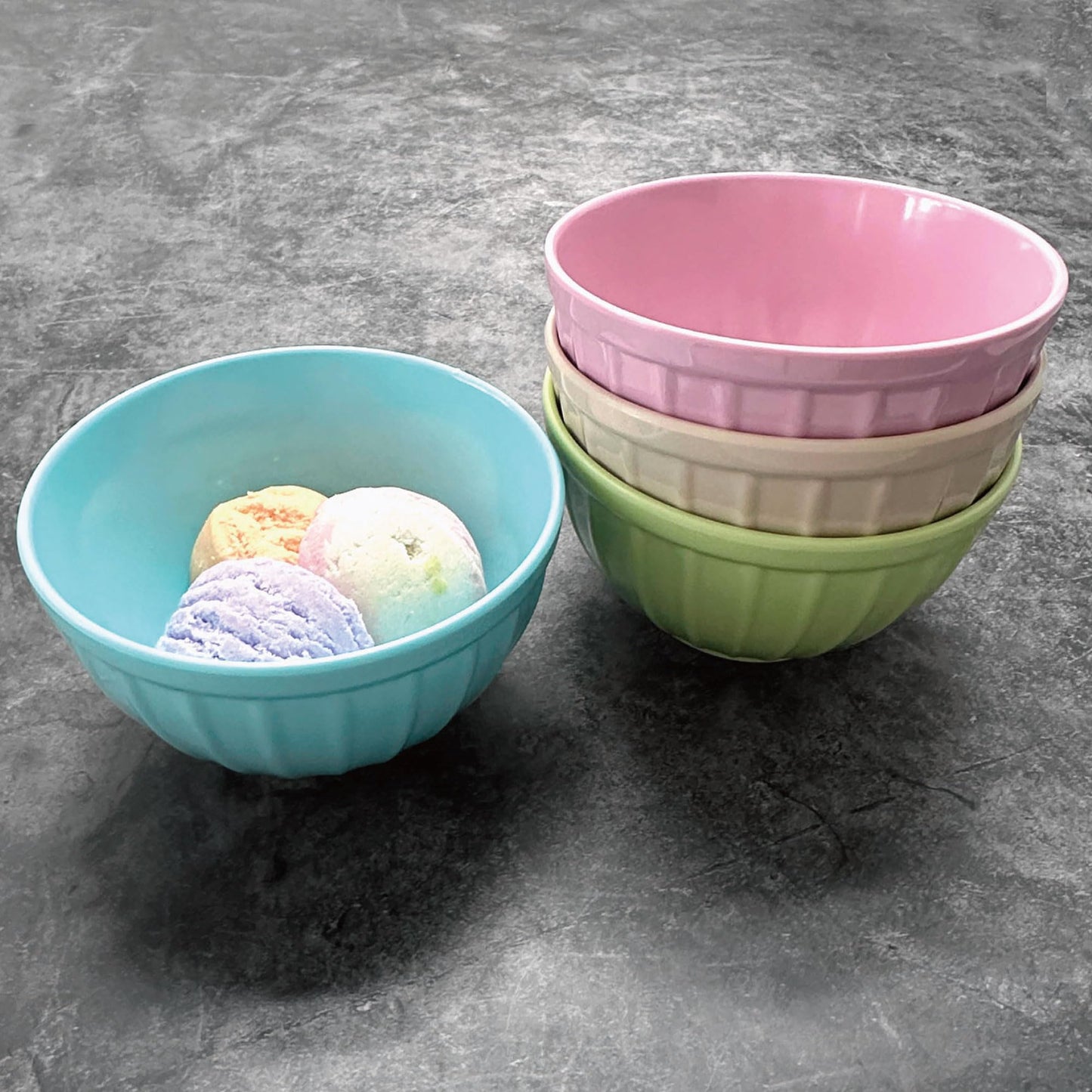 Supreme Housewares Round Ribbed Dessert Bowls, Melamine Ice Cream Bowls, Small Prep Bowls, Durable and BPA-Free, for Dipping Sauce, Ice Cream, and Side Dishes, Pastel Colors, 4.75 Inch, Set of 4