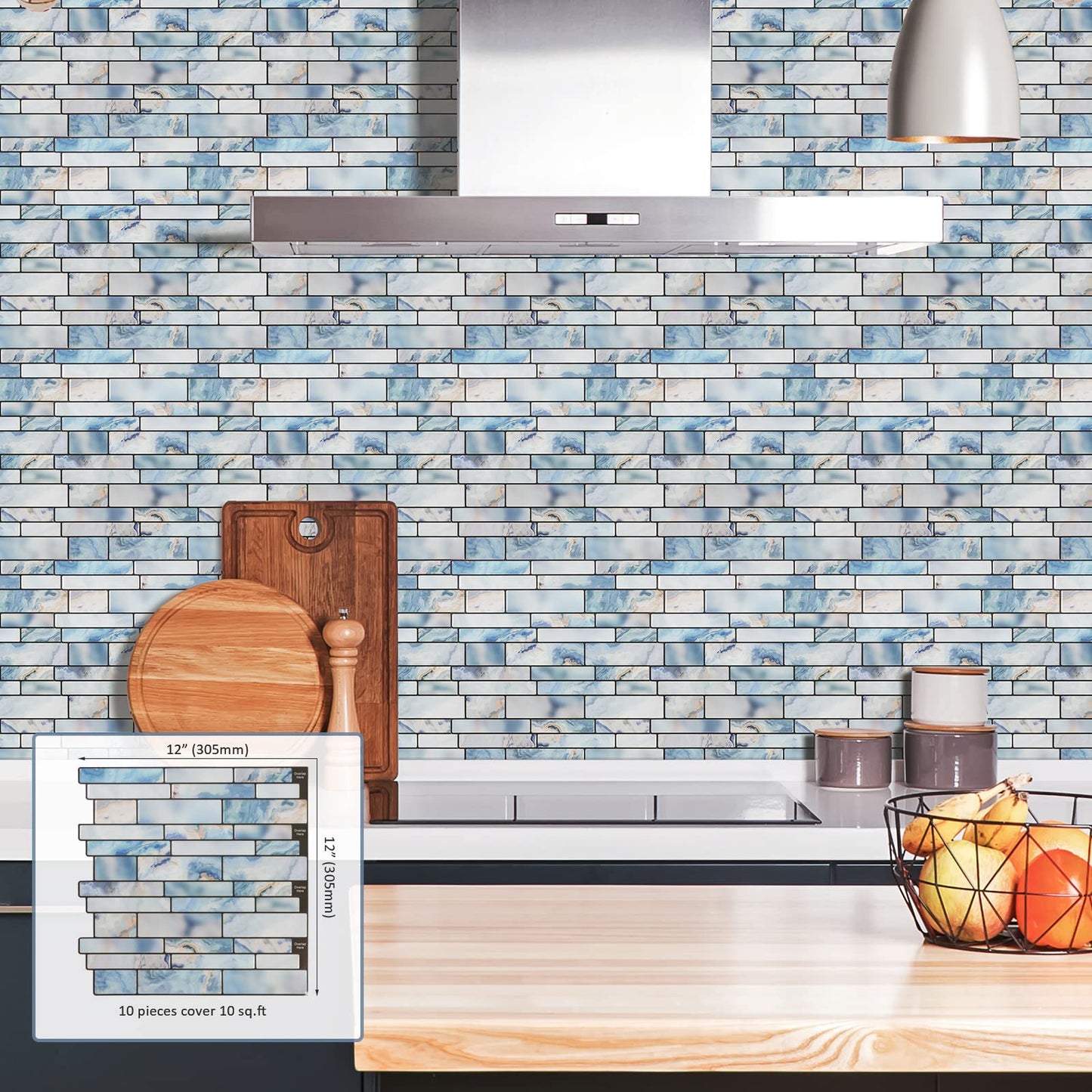 Miscasa 10-Sheet Peel and Stick Backsplash Tile, Blue Marble Stone Self Adhesive Removable Tiles for Kitchen Bathroom, 12"x12"