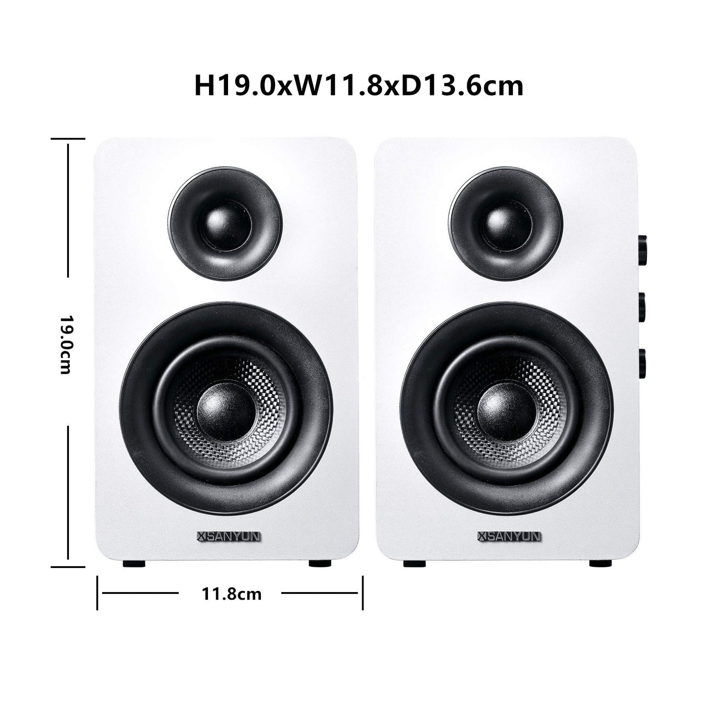 SW208 3" Active Bluetooth 5.0 Bookshelf Speakers – 60W Carbon Fiber Speaker Unit - Built-in 24bit DAC Dynamic 3D Surround Sound 2.0 Computer PC Monitor Gaming (Pair, White)