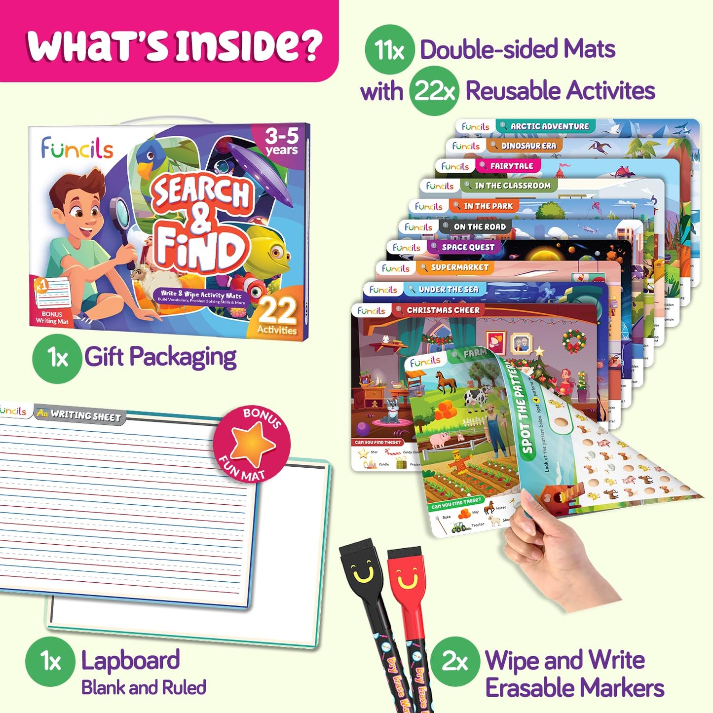 Funcils Search and Find for Kids & Toddlers - Preschool Learning Activity Book, Art and Craft Supplies, Seek Find Games, Birthday Gifts for Girls & Boys, Educational Toys for Ages 3, 4, 5, 6 Year Old