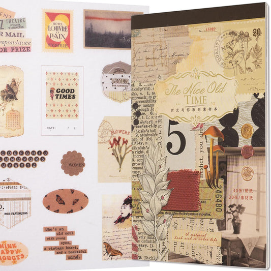Scrapbook Sticker Book, 50 Sheets Journaling Stickers, Junk Journal Supplies, Pre-Cut Aesthetic Washi Materials, Watercolor Scrapbooking for Adults, Decorative Ephemera Planner Arts Craft