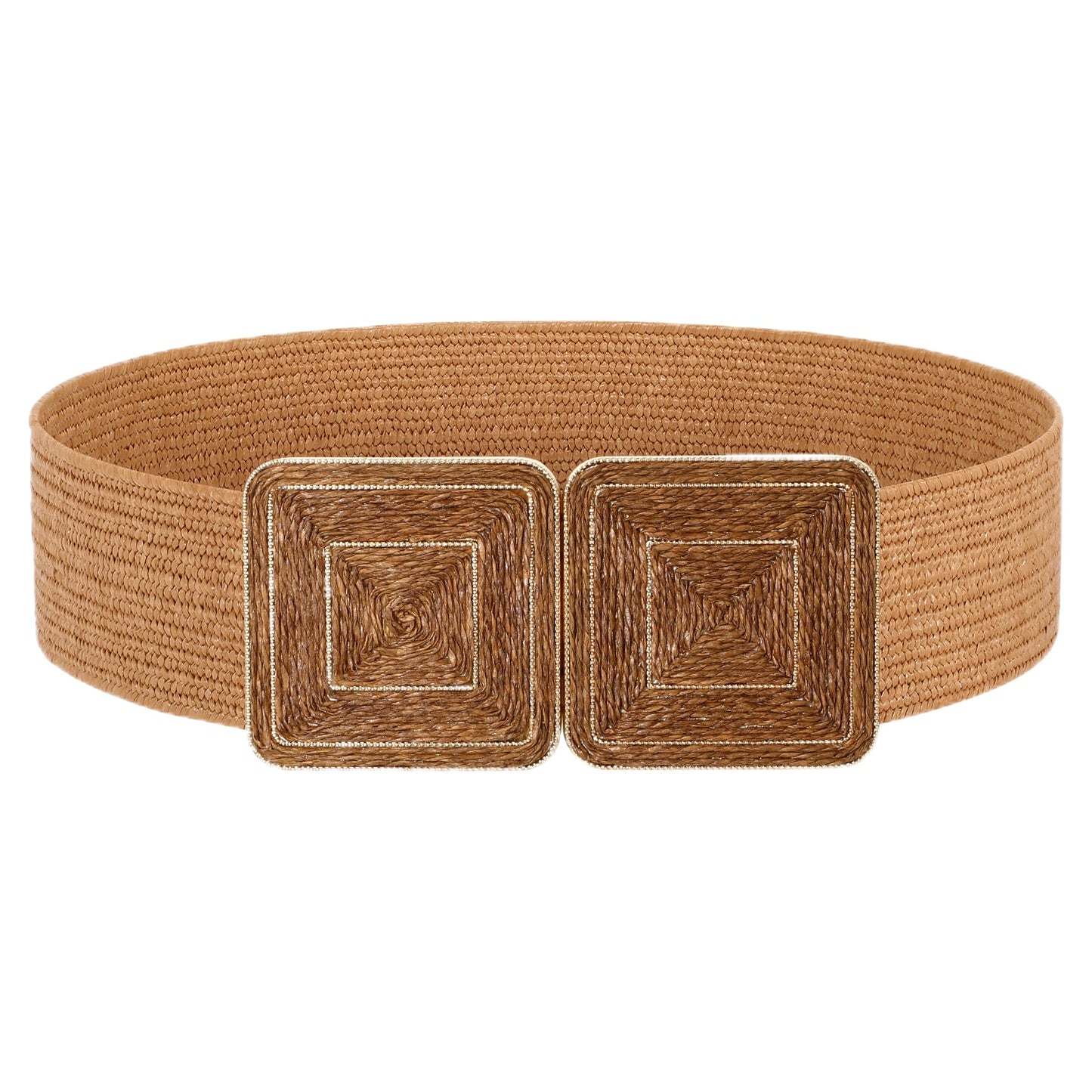 JASGOOD Straw Woven Elastic Belts for Women,Rattan Wide Stretch Belt for Dress Boho Wear Ladies Raffia Braided Square Belt