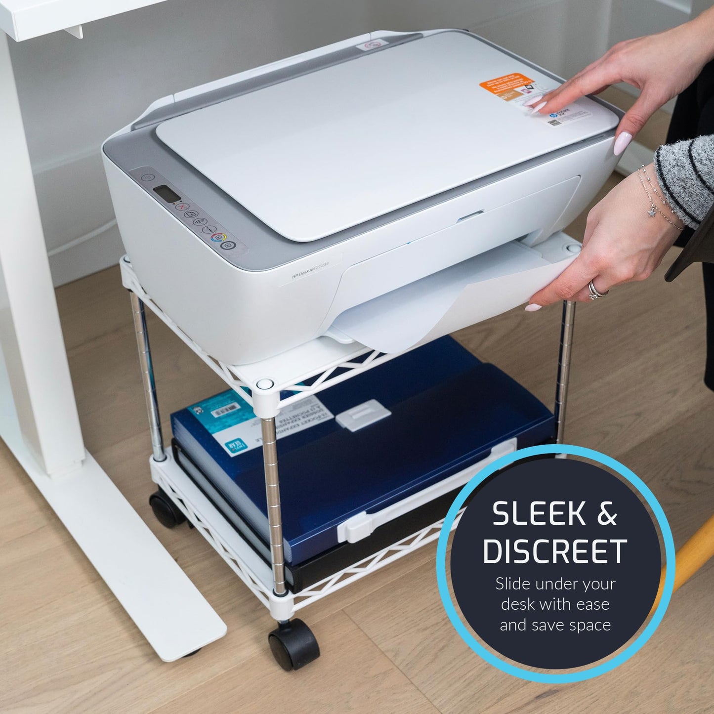 ZBRANDS Printer Stand, Mini, White, 15" x 10.6", Portable Electronic Device Stand for Small Spaces, 40lbs Capacity, Rolling Cart with Wheels, Home Printer Stand, Copier Stand