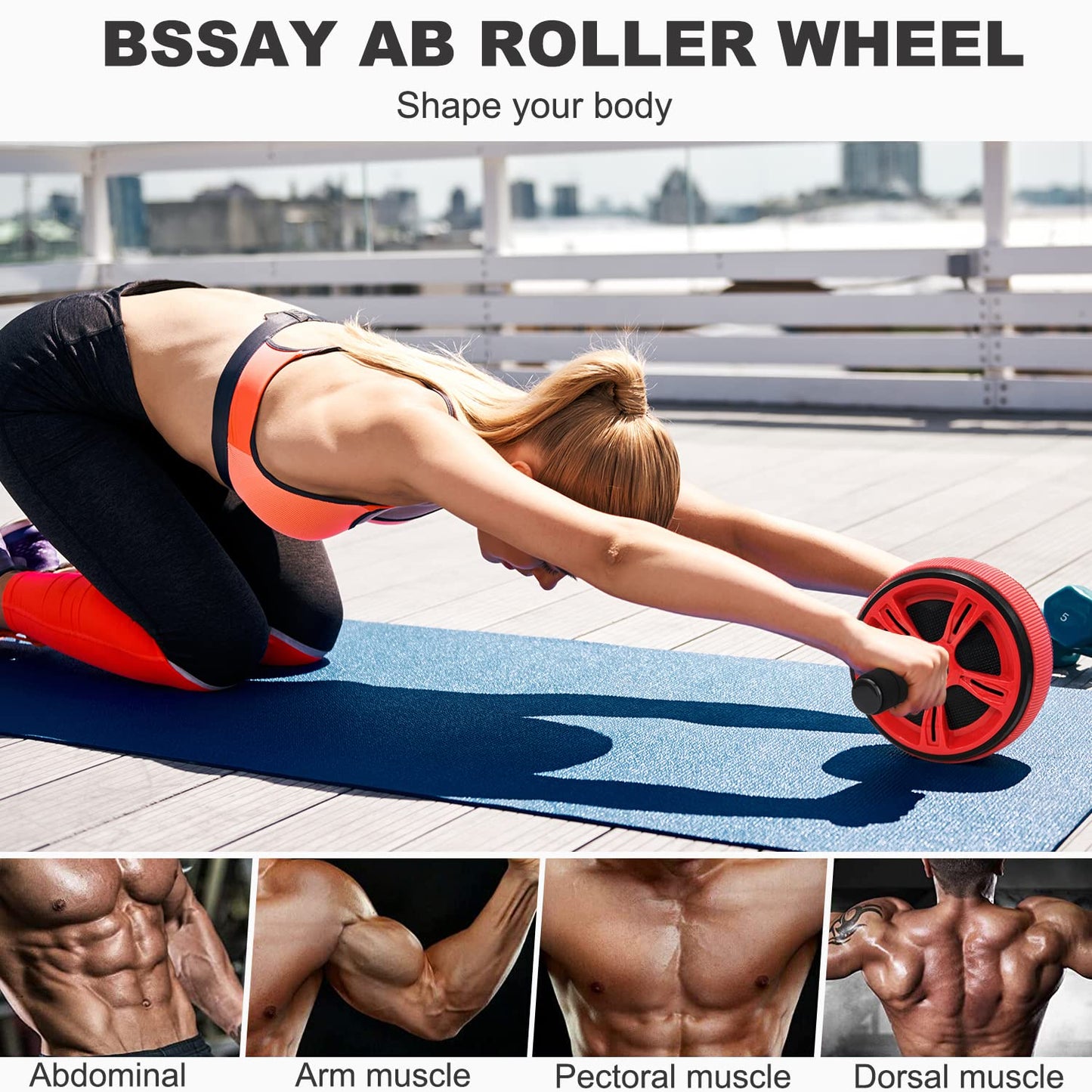 Bssay Ab Roller Wheel, Abs Workout Equipment for Abdominal & Core Strength Training, Exercise Wheels for Home Gym Fitness, Wider Ab Machine with Knee Pad Accessories