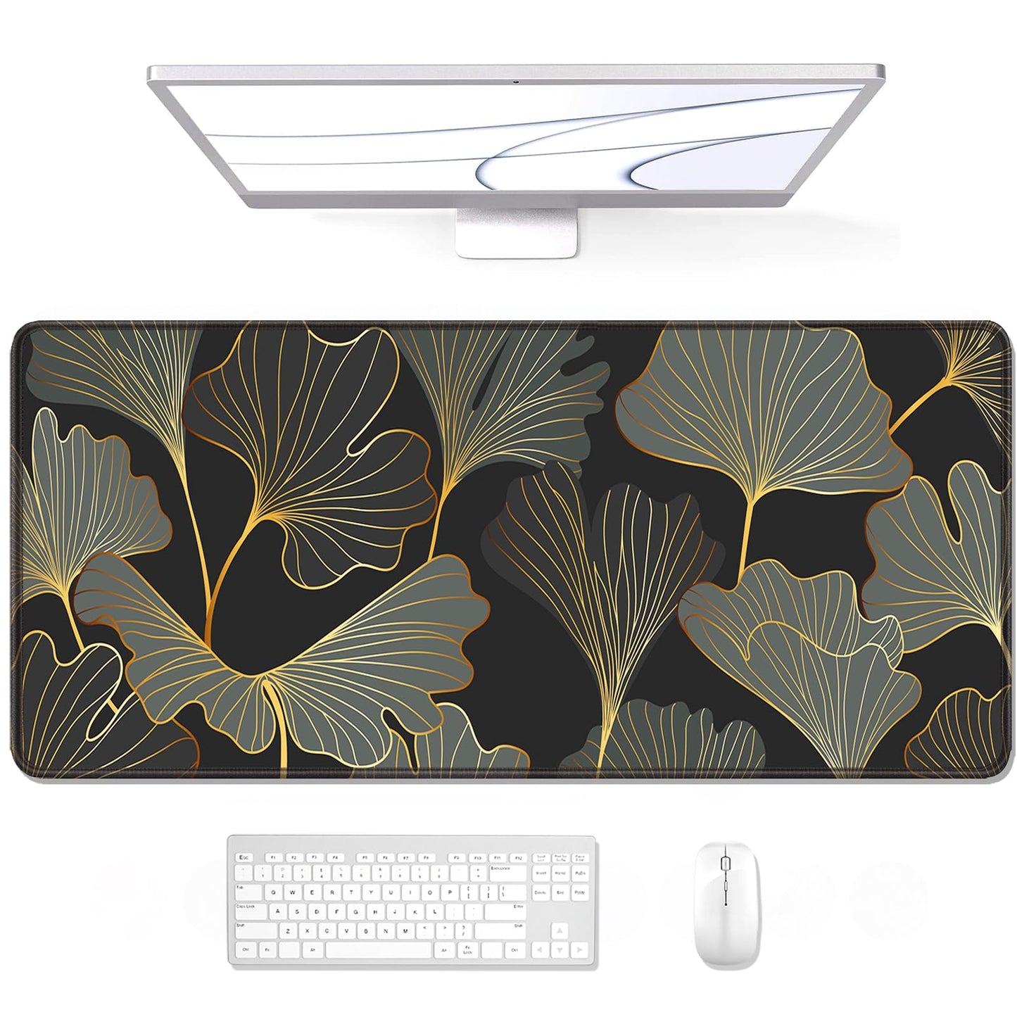 Auhoahsil Desk Mat, Ultra Large Mouse Pad, XXL Gaming Mousepad, Pretty Desk Pad, Big Extended Full Size Desktop Desk Matt for Keyboard, Laptop & Computer, 35.5 x 15.7 in, White Gray Marble