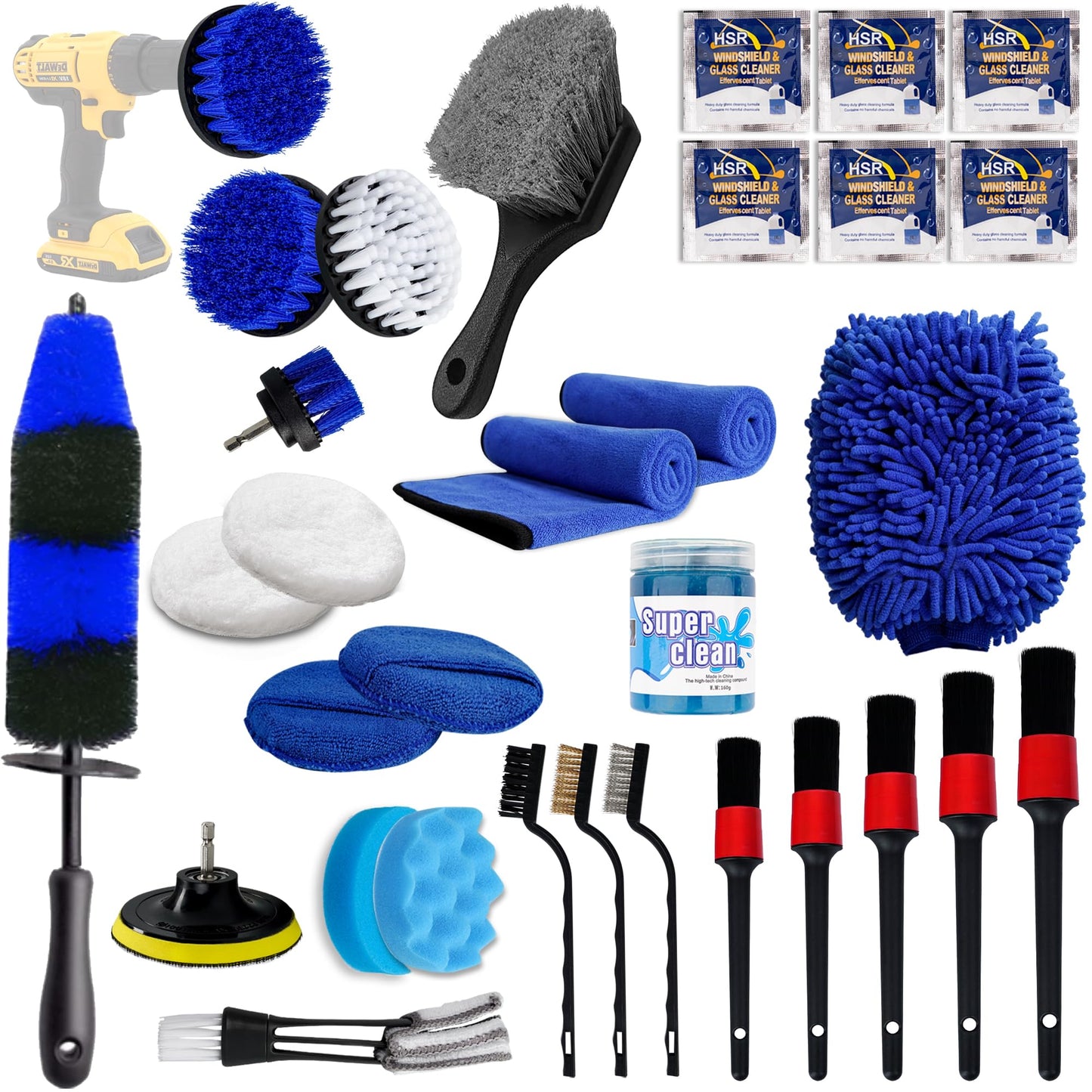 Cuoreca 31pcs Car Detailing Kit Interior and Exterior Cleaner, Car Cleaning Kit with Professional Car Detailing Brush Set, Car Wash Kit and Auto Detailing Kit. Reusable, Perfect for Cars and Bikes