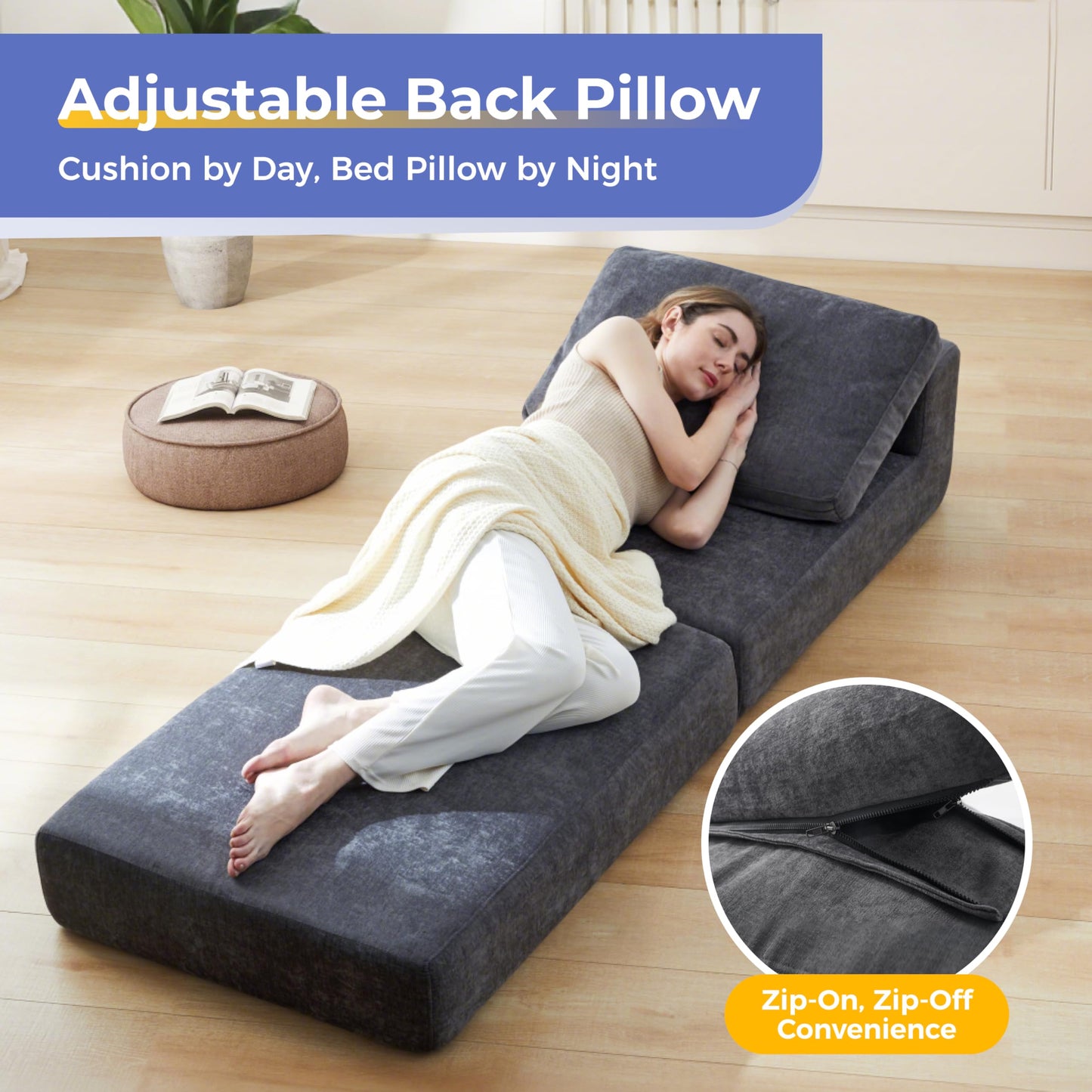 Jamdok 8 Inch Thick Freestanding Folding Sofa Bed for Adults,Convertible Fold Out Sleeper Chair with Back Pillow, Lazy Couch for Living Room/Bedroom/Guest Use/Home Office/Apartment