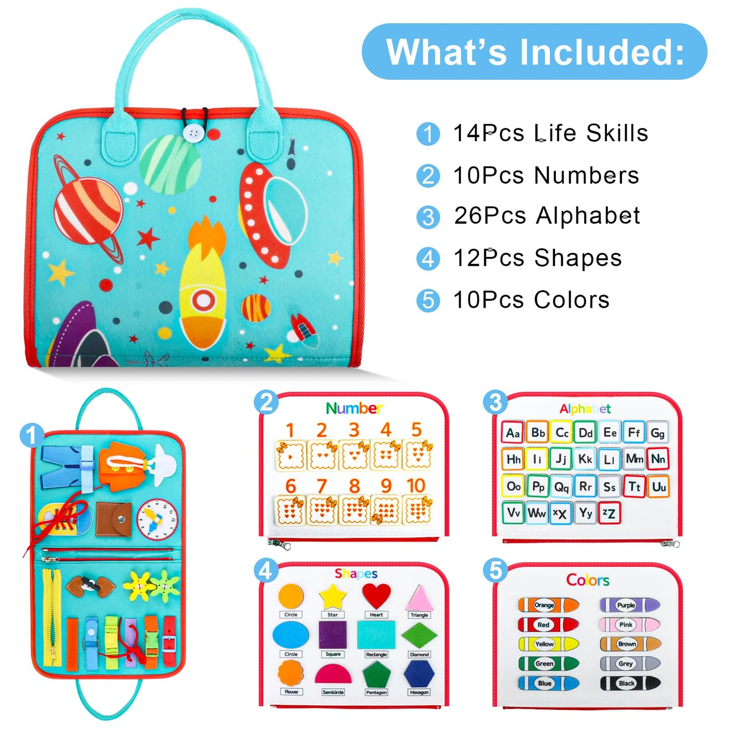 FASTSPOK Busy Board Montessori Toys for 1 2 3 4 Year Old Boy & Girl Birthday Gifts, Busy Book for Toddlers 1-3, Sensory Educational Travel Toys, Preschool Activities for Learning Fine Motor Skills