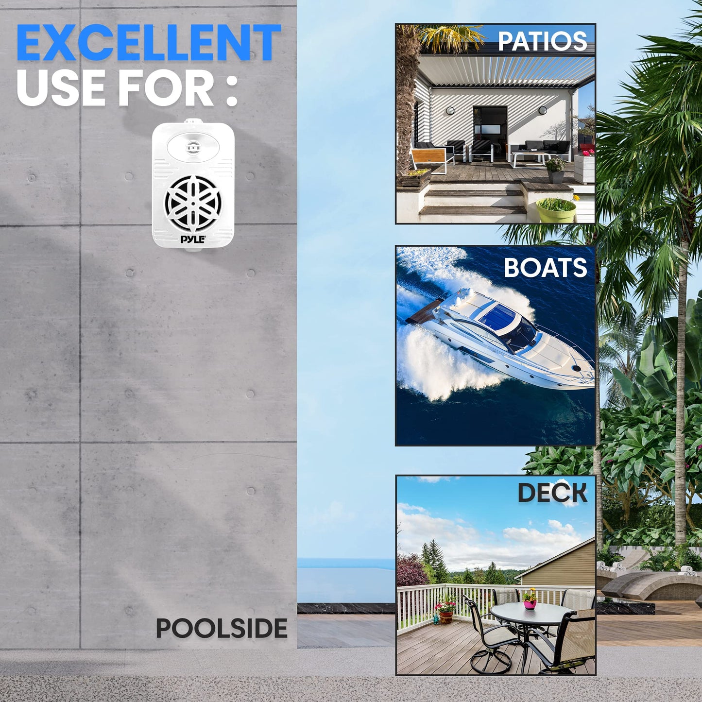 PyleUSA Bluetooth Indoor Outdoor Speakers Pair-300 Watt Dual Waterproof 4” 2-Way Full Range Speaker System w/1/2” High Compliance Polymer Tweeter-Home, Boat, Marine, Deck(White)(PDWRBT46WT)