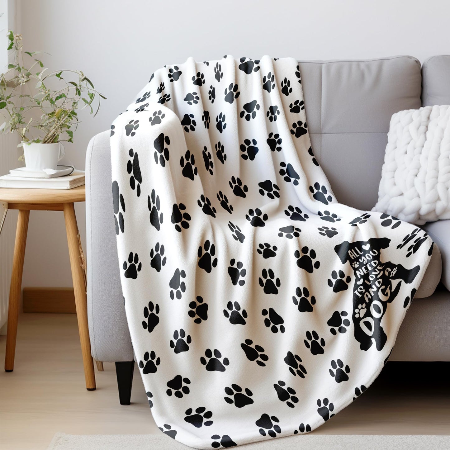 HIWX Paw Print Dog Blanket – Soft Throw for Dog Moms, Gift Idea for Pet Owners, Cozy Blanket for Couch or Bed, 50x60 Inches
