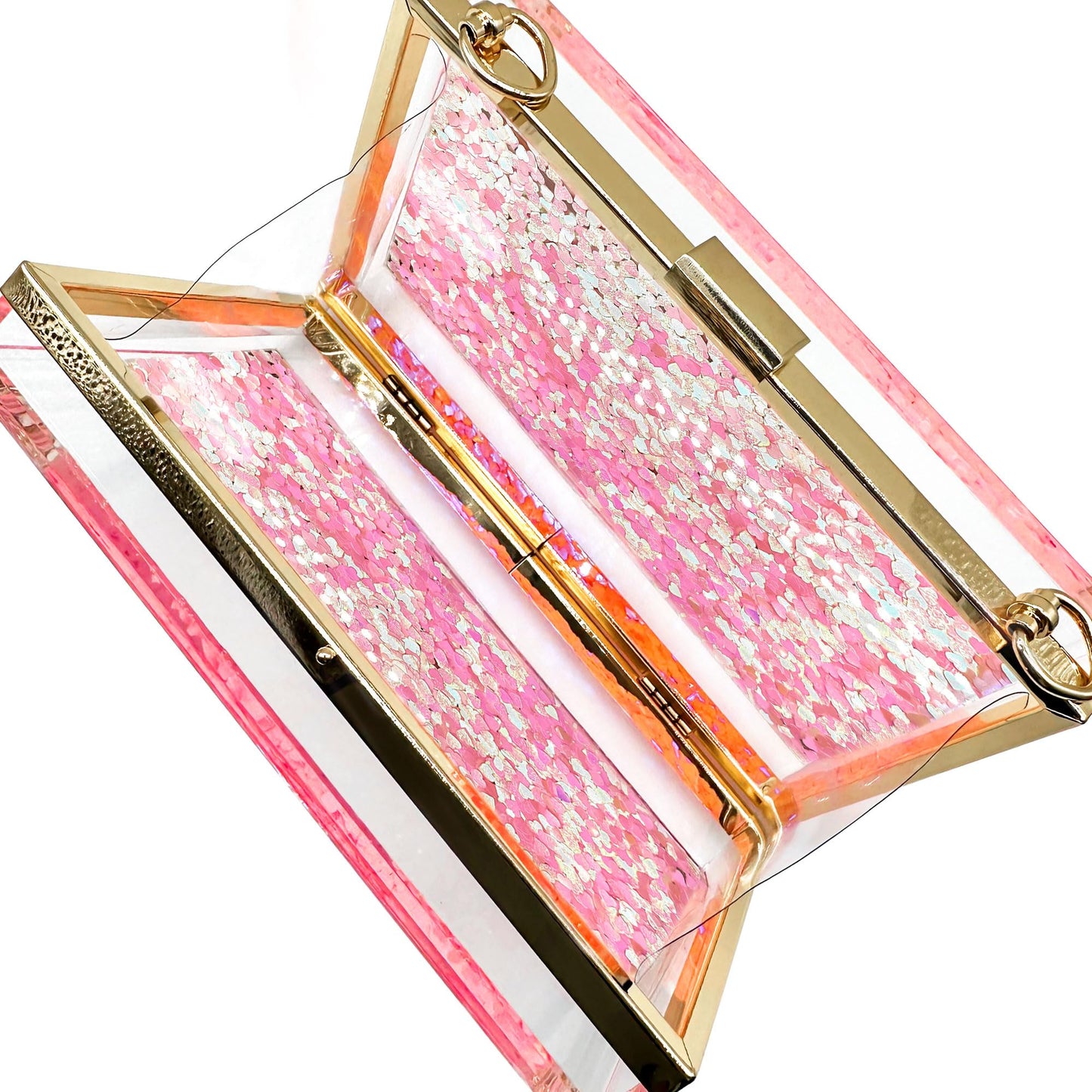 JeVenis Womens Transparent Sequins Chain Clutch Evening Handbag Party Cross-body Purse (Love Pink)