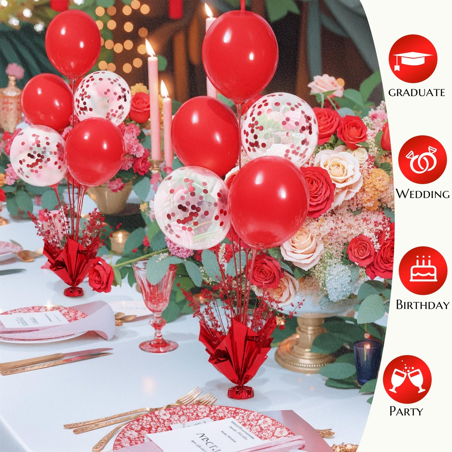 2 Set Red Balloon Centerpieces for Tables Red Balloons Stand Kit for Birthday Party Graduation Baby Shower Valentine's Day Wedding Prom Cake Retirement Table Top Decorations