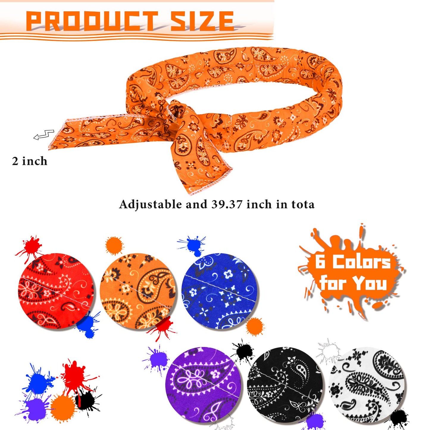 Coume 6 Pack Cooling Neck Wraps Cooler Ice Wrap Scarf Bandanas for Hot Weather Summer Women Men Walking Riding Outdoor(Retro Color)