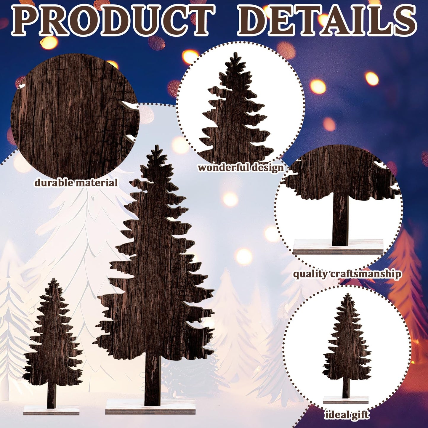 Barydat 4 Pcs Christmas Table Decorations Wooden Pine Trees Reindeer Table Centerpiece Artificial Christmas Decorations Rustic Farmhouse Christmas Decor for Home Table(Christmas Tree)