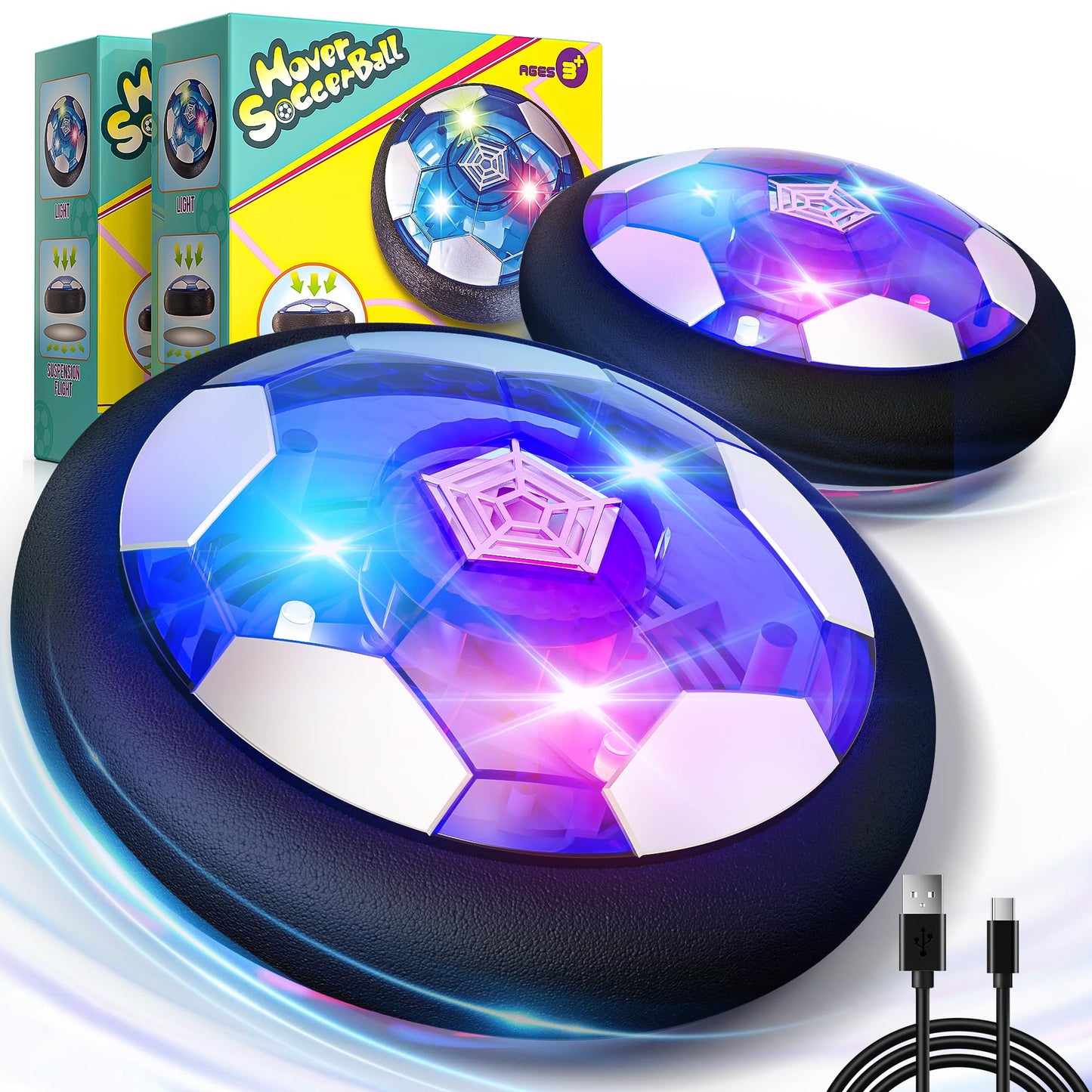Hover Soccer Ball Boy Toys, Soccer Gifts for 3 4 5 6 7 8+ Year Old Boys Girls, Rechargeable Air Floating Soccer with LED Light and Upgraded Foam Bumper, Indoor Birthday Gifts for Kids Age 3-12
