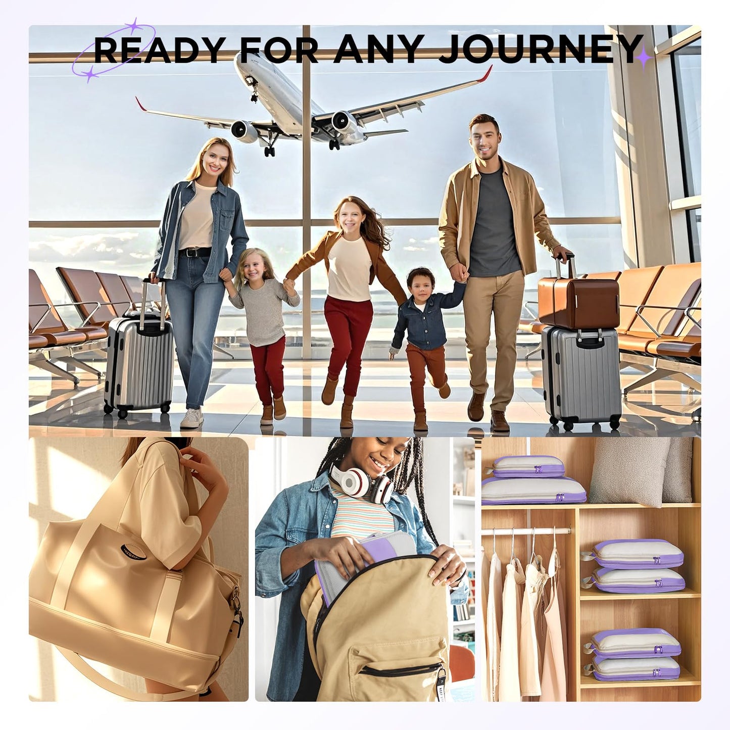 10 Set Compression Packing Cubes for Travel Essentials,Compressible Expandable Packing Cubes for Suitcase,OlarHike Luggage Organizer Bags for Travel,Handy Helper for Organizing Clothes(Light Purple)