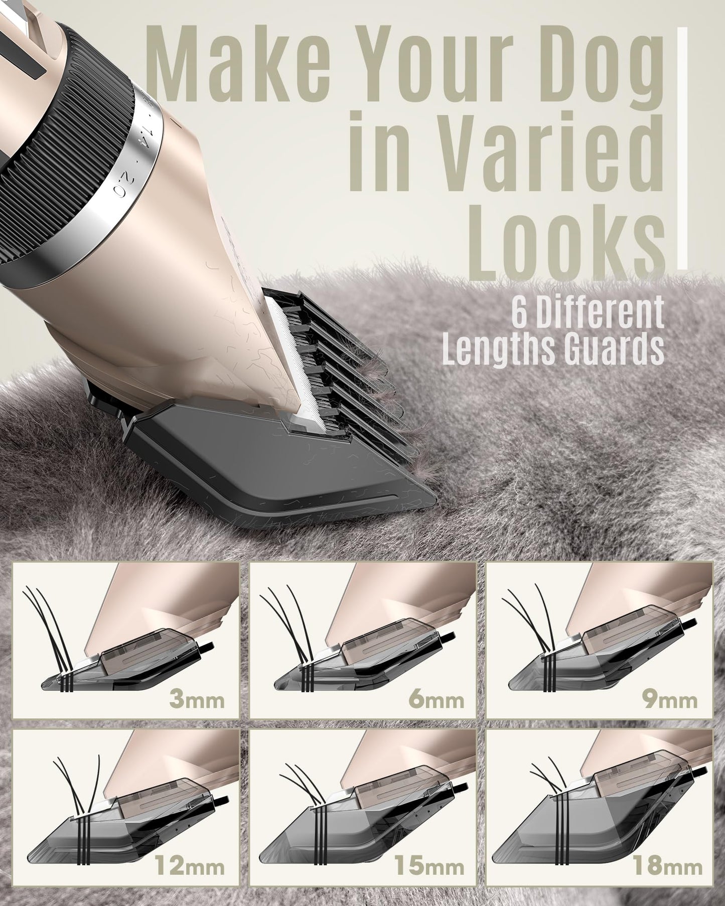 oneisall Dog Clipper Low Noise, Dog Grooming Kit with Rechargeable, Dog Shaver Cordless Electric Quiet Hair Clipper Set for Dog Cats Pets（Gold）