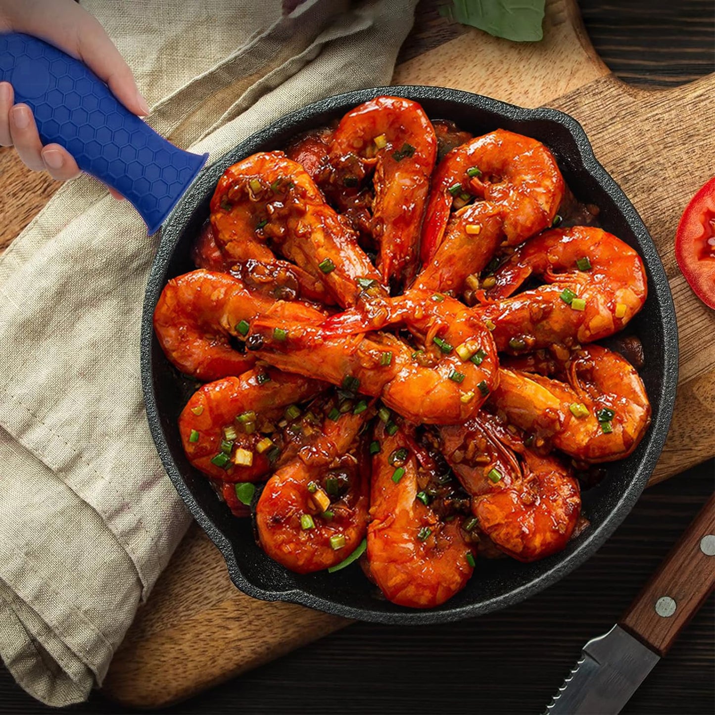 Shudyear Cast Iron Skillet Handle Covers - 3 Pack, Silicone, Heat Resistant, Blue