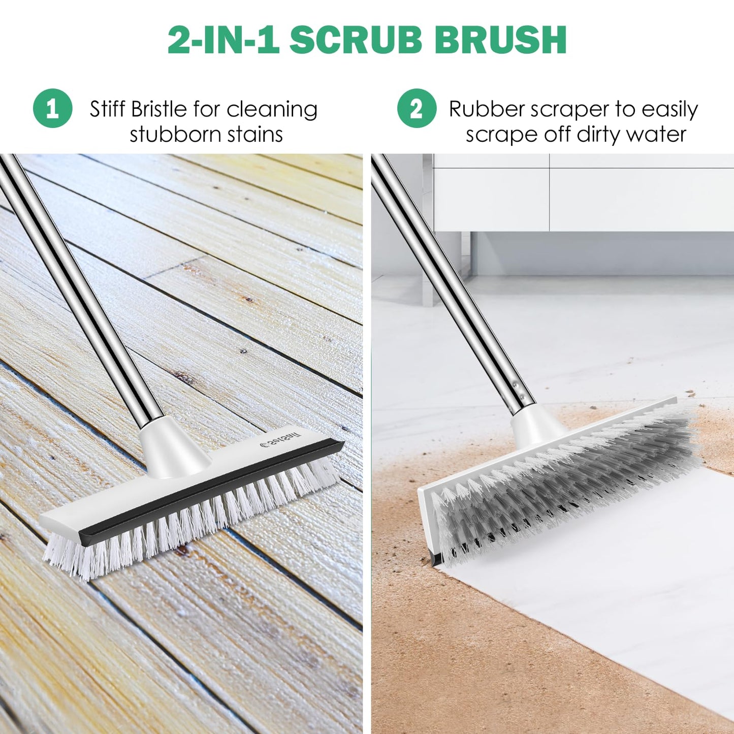 SetSail Floor Scrub Brush with 51-Inch Long Adjustable Handle 2 in 1 Scrape Brush Stiff Bristle Floor Scrubber for Cleaning Shower Bathroom Garage Kitchen Wall Deck Tub Tile