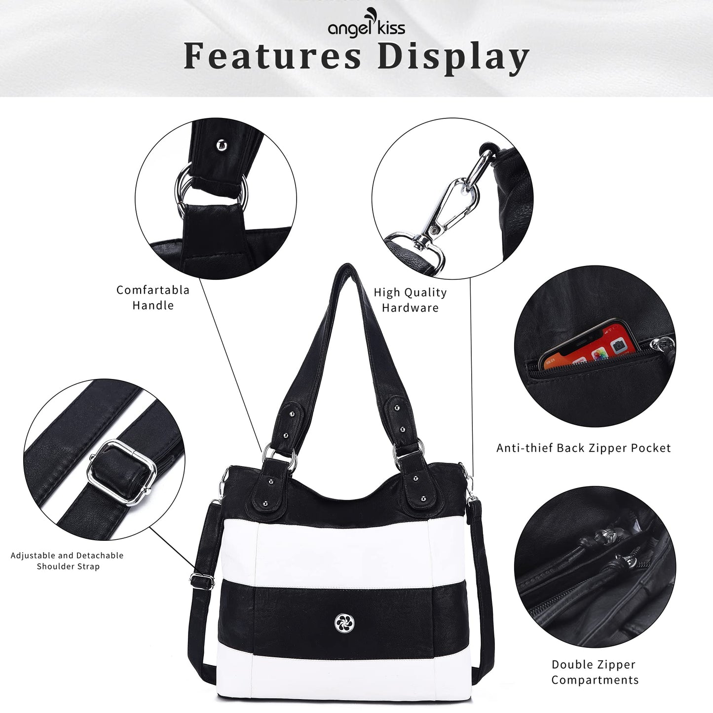 Angel Kiss Hobo Purses for Women Multi-Color Striped Lattice Cross Body Shoulder Purse Bag Tote Handbag