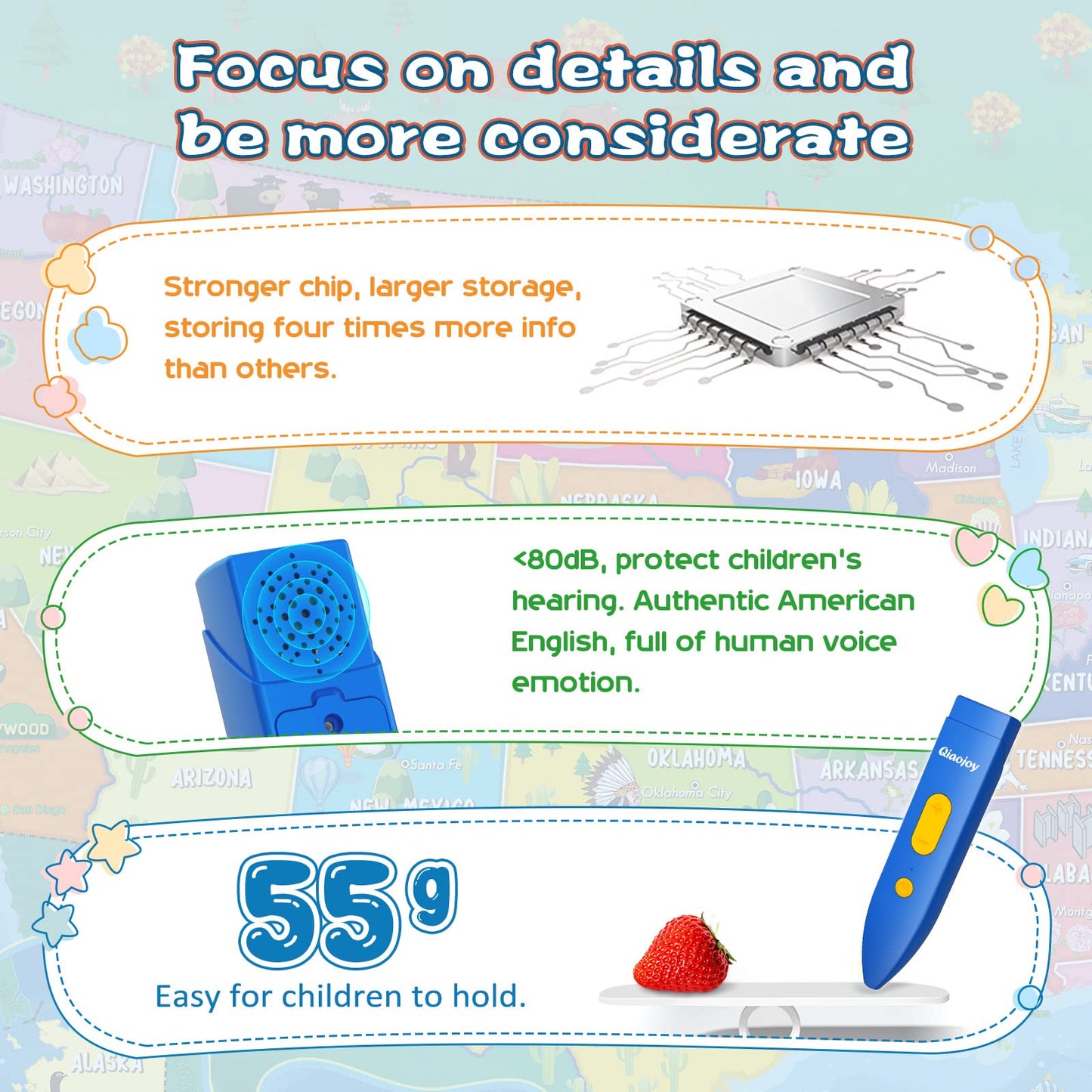 Qiaojoy V2 Interactive Kids Map Bilingual United States Map for Kids Learning, Educational Talking USA Map Poster Geography Games Personalized Kids Toys for Boys & Girls Ages 3-12