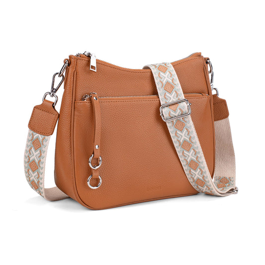 befen Genuine Leather Crossbody bag for Women, Brown Leather Purse Women's Hobo Crossbody Purse Shoulder Handbags with Adjustable Wide Shoulder Strap for Everyday and Travel