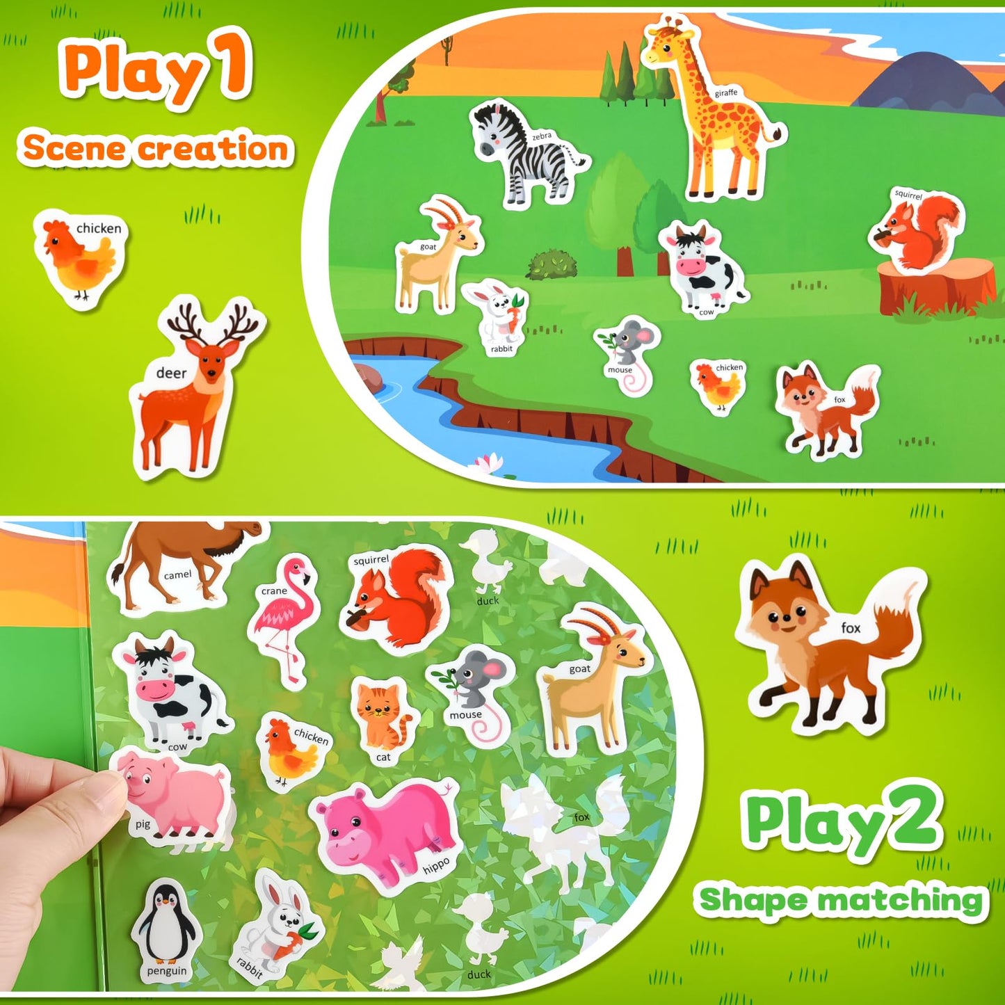 ASTARON 3 Pack Reusable 3D Puffy Sticker Book for Kids 3-6, Jelly Sticker Game Educational Sensory Learning Toy, Travel Toys and Busy Book(Animal Shade Handle)