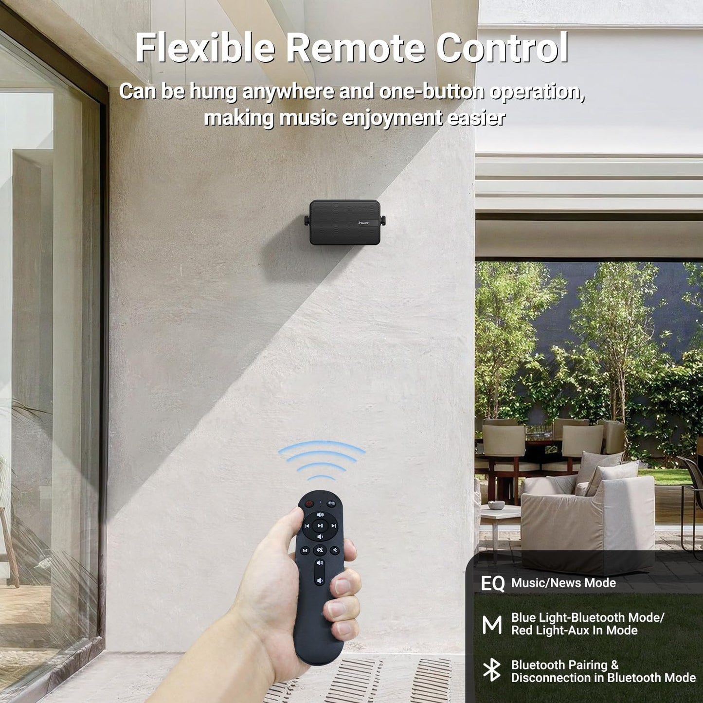 Inwa Outdoor Bluetooth Speakers, Active Passive Wall Mount Speaker, Waterproof Wireless Indoor/Outdoor Stereo Sound System w/Aux in, Suitable for Patio/Porch/Gazebo/Garage(MZ-650, Pair)