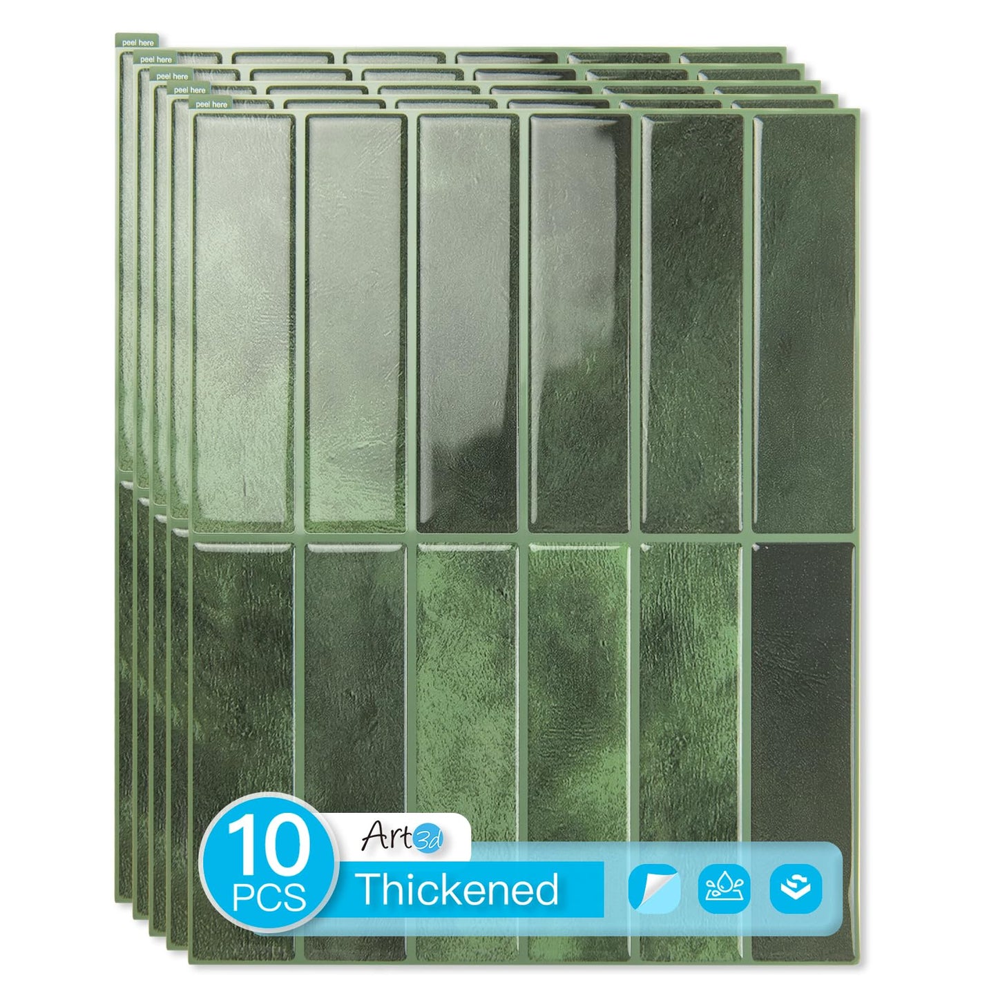 Art3d 11.4 x 9 Inch Heavy-Duty Peel and Stick Backsplash for Home Décor, 10-Pack Vinyl Wall Tiles for Kitchen Countertop, Green