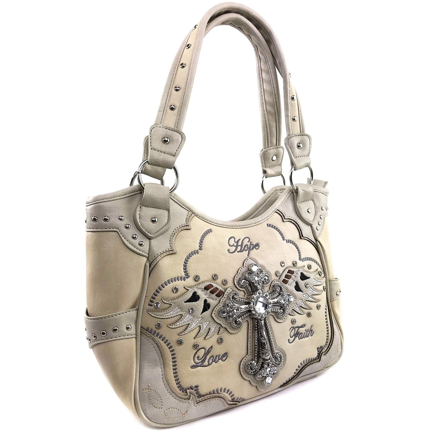 Zelris Faith Love Hope Cross Angel Wing Women Conceal Carry Women Tote Purse (Beige)