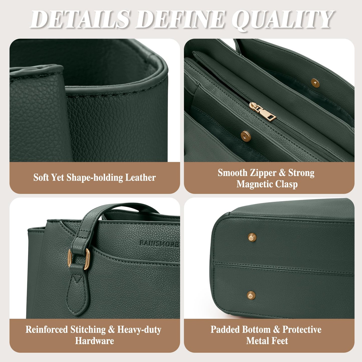 RAINSMORE Laptop Bag for Women 15.6 Inch Work Tote Bags Waterproof Computer Bags Leather Professional Laptop Purse Womens Laptop Briefcase Large Handbag for Office Teacher Travel, Green