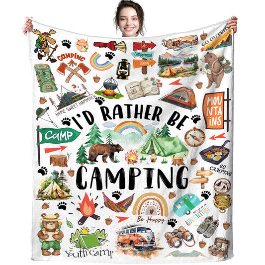 Camping Blanket Camping Gifts for Women Men Camping Lovers Soft Cozy Flannel Camping Throw Blanket for Camper Outdoor Camping Essentials Rv Owners Travel Hiking Gifts 50"x40"