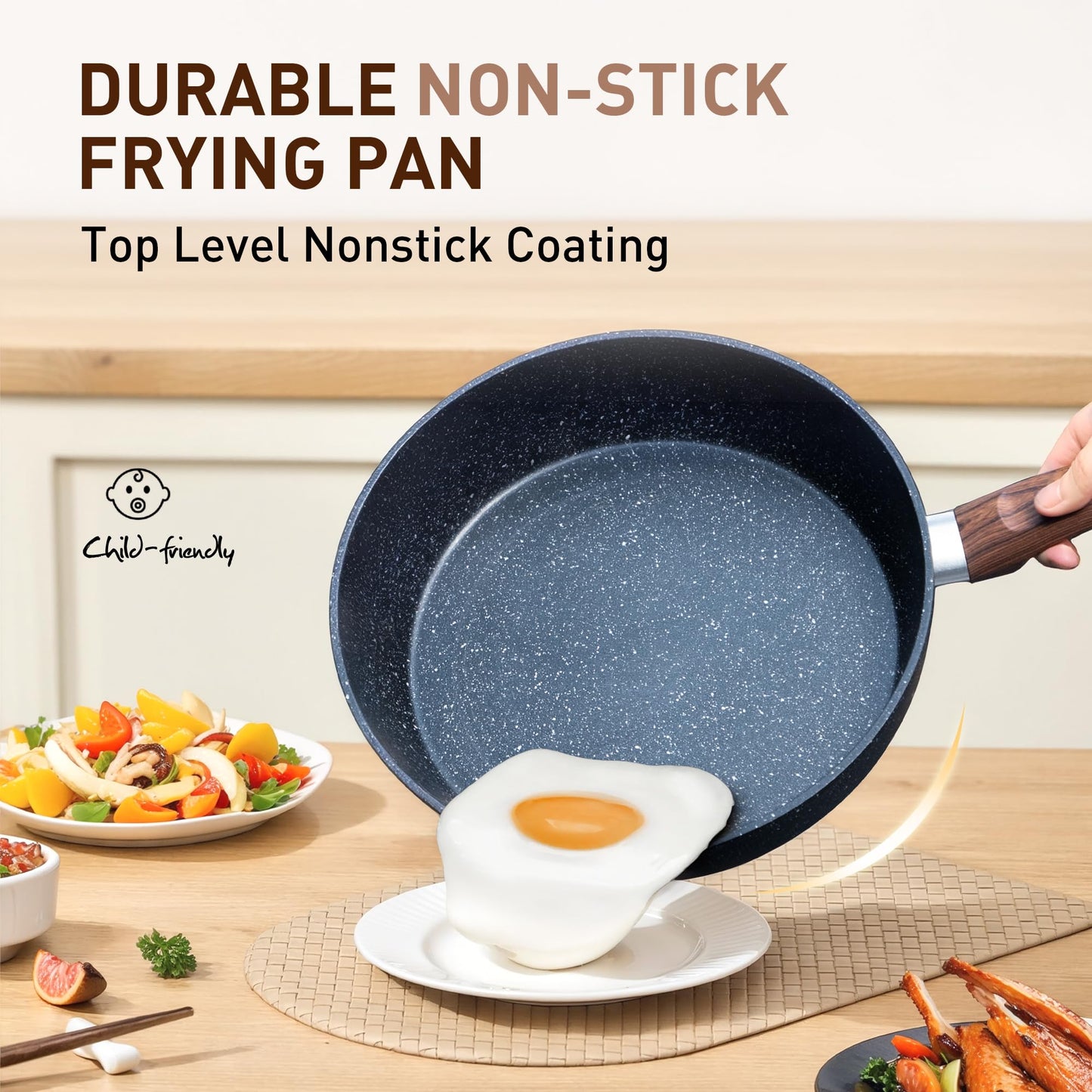 DisDelight Pots and Pans Set Non Stick, Nonstick Induction Granite Kitchen Cookware Sets, Induction Nonstick Granite Cooking Set, Induction Cookware Cooking Pan Set, Pan Sets for Cooking, Blue