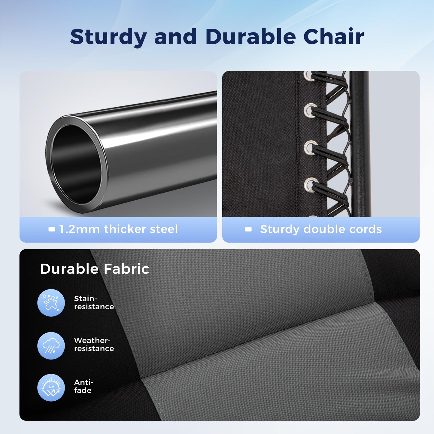 MAISON ARTS Oversized XXL Padded Zero Gravity Chair, Lawn Outdoor Lounge Chairs Set of 2, Foldable Recliners 28" Wide Seat Anti-Gravity for Patio Camping Poolside Yard, Support 400lbs, Grey & Black